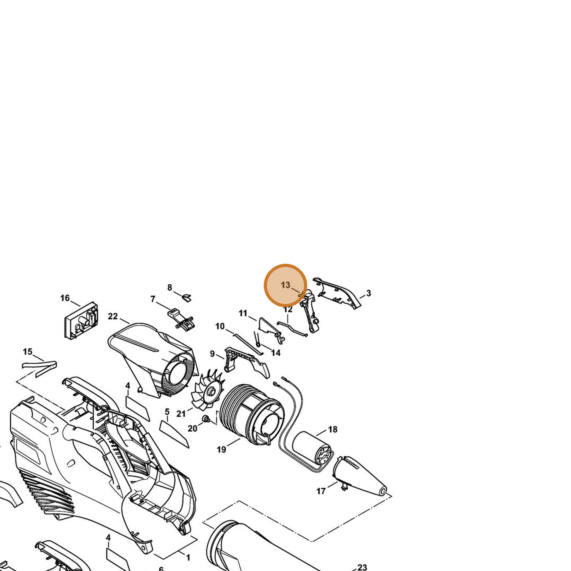 STIHL part 4523-435-7310 — IPL diagram snippet (6x zoom, amber highlight)