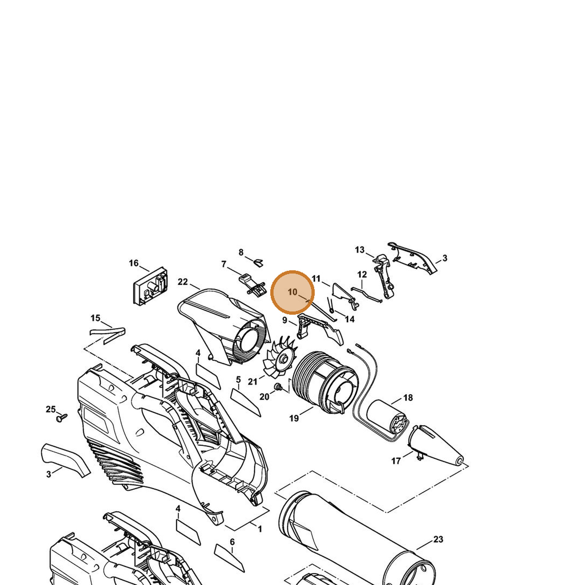 STIHL part 4523-435-8910 — IPL diagram snippet (6x zoom, amber highlight)