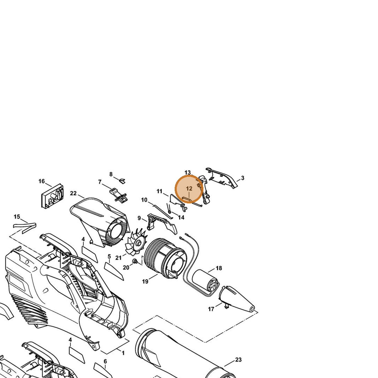 STIHL part 4523-435-8911 — IPL diagram snippet (6x zoom, amber highlight)