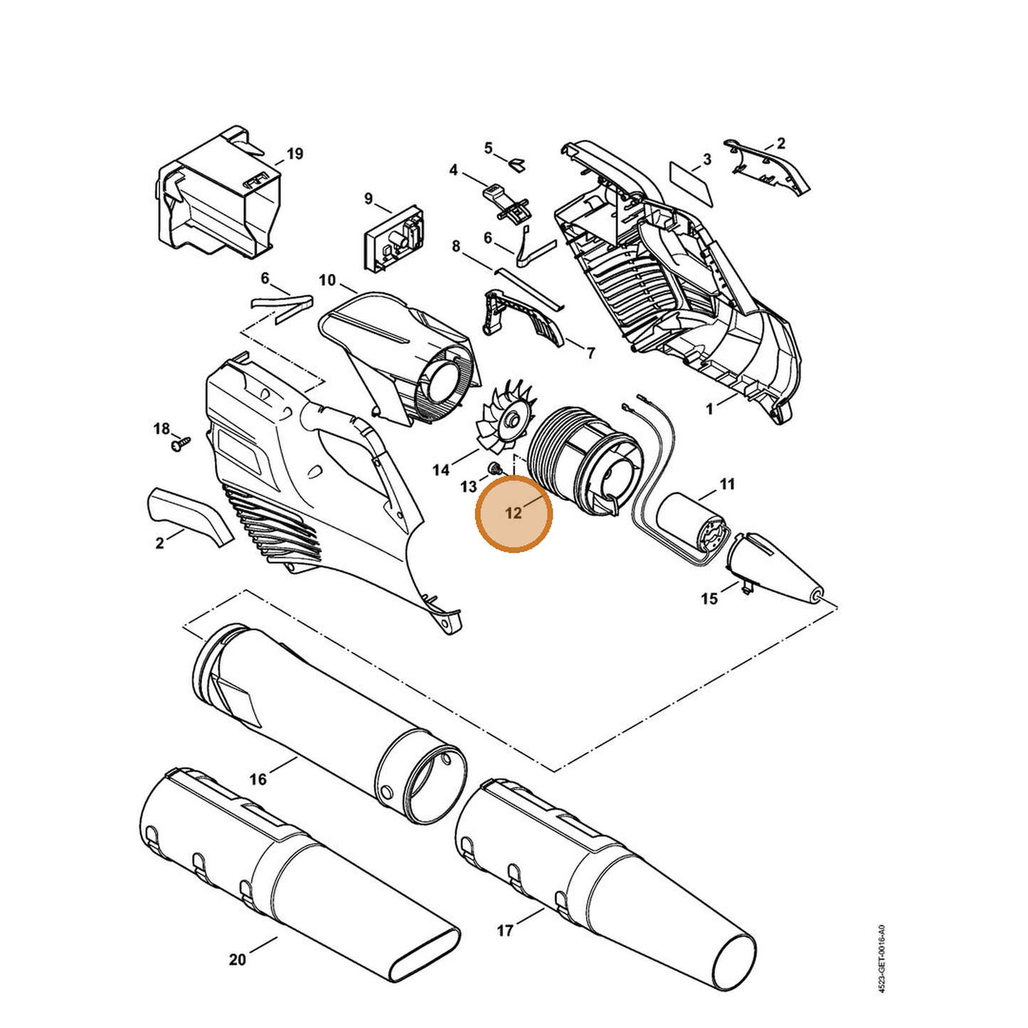 STIHL part 4523-770-0600 — IPL diagram snippet (6x zoom, amber highlight)