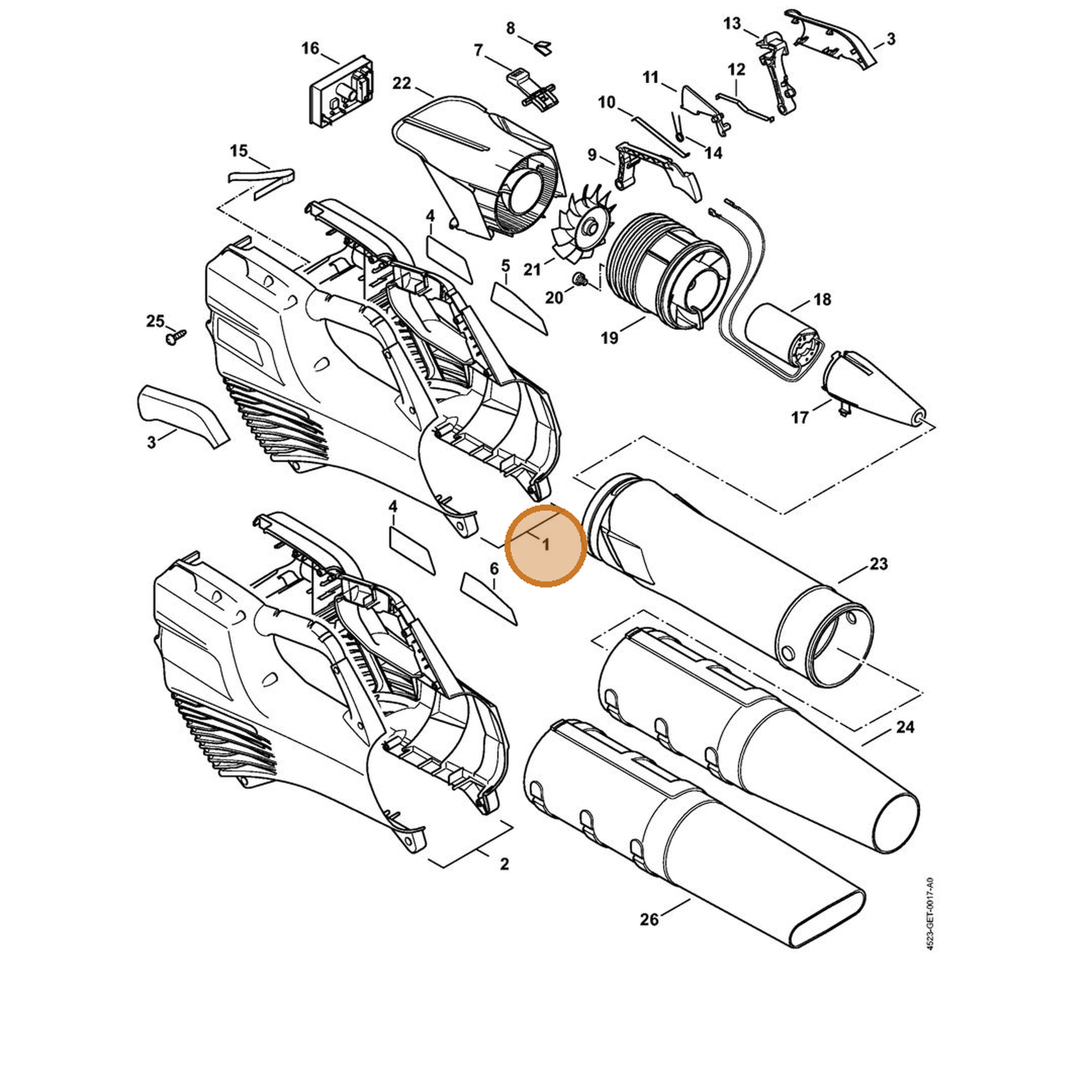 STIHL part 4523-790-1005 — IPL diagram snippet (6x zoom, amber highlight)