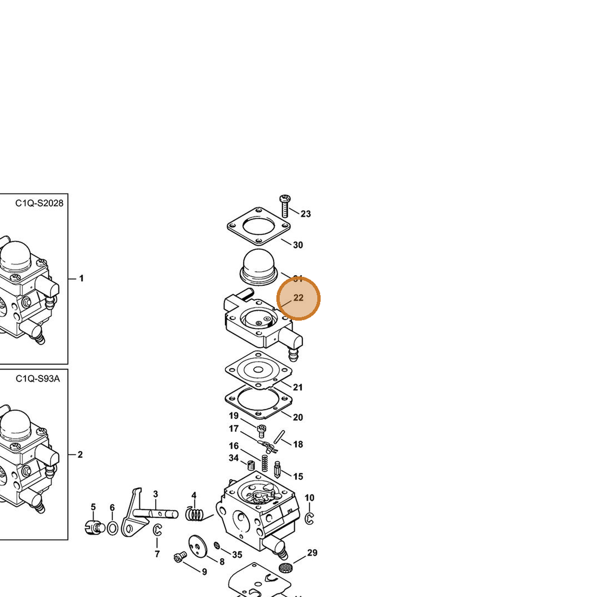 STIHL part 4601-120-2200 — IPL diagram snippet (6x zoom, amber highlight)