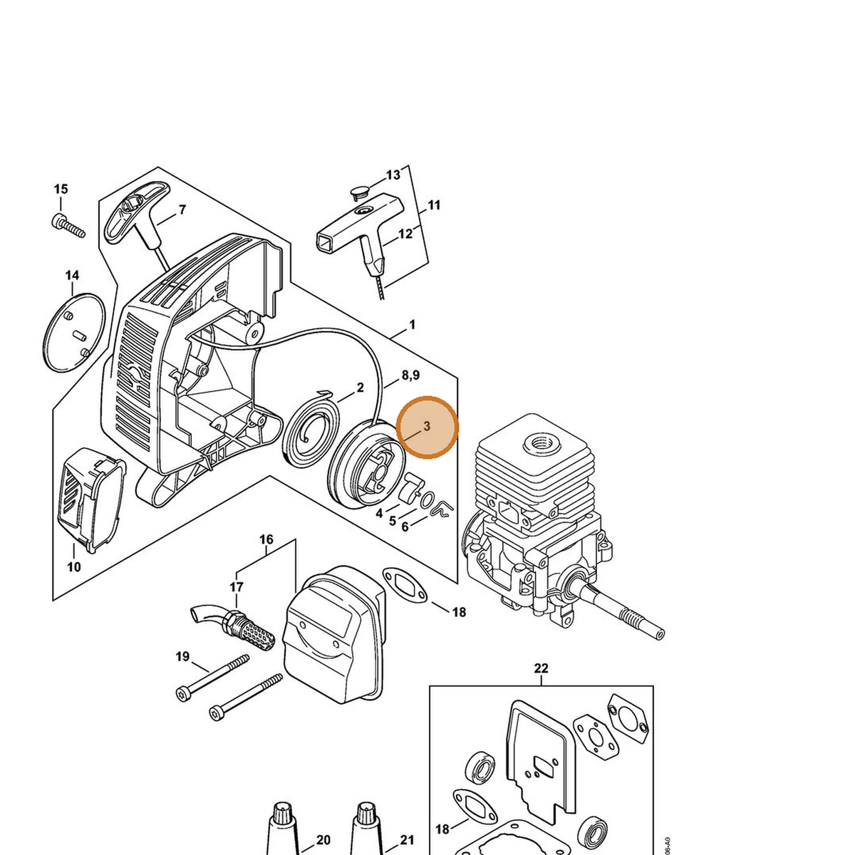STIHL part 4601-195-0400 — IPL diagram snippet (6x zoom, amber highlight)