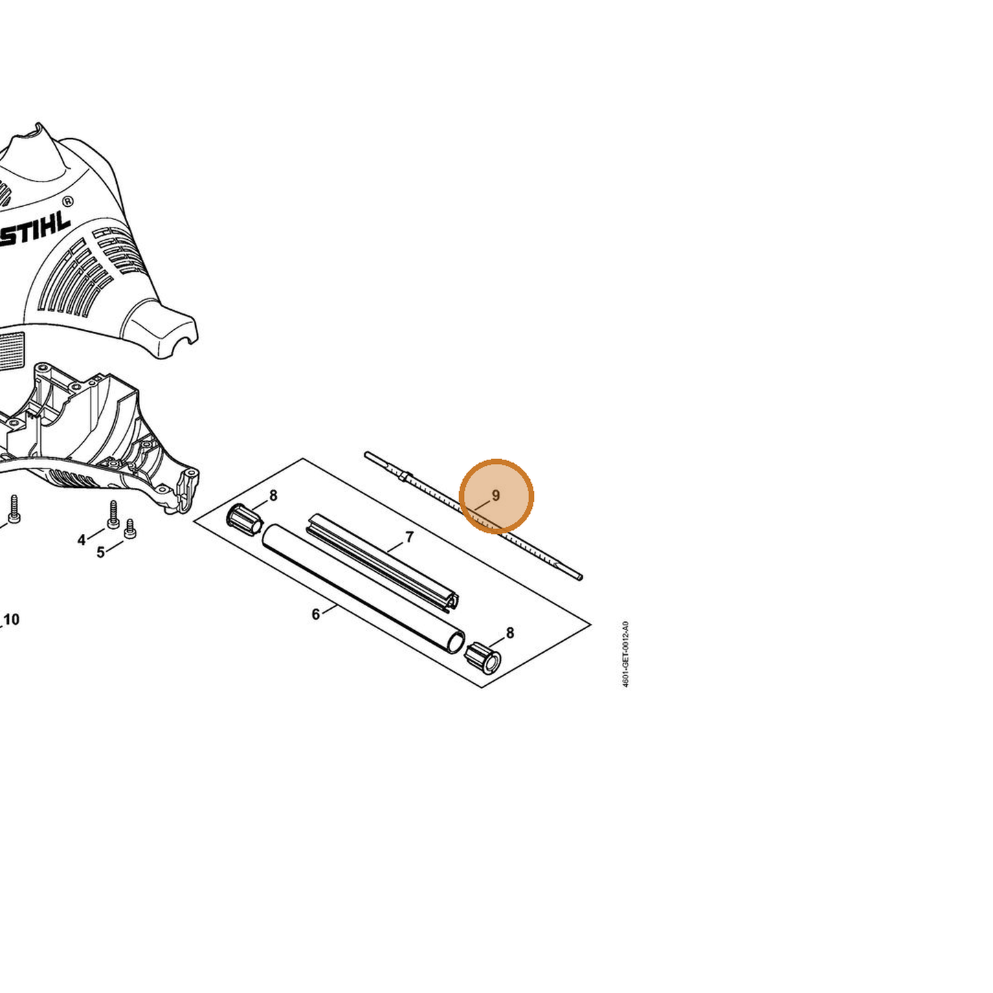 STIHL part 4601-710-3200 — IPL diagram snippet (6x zoom, amber highlight)