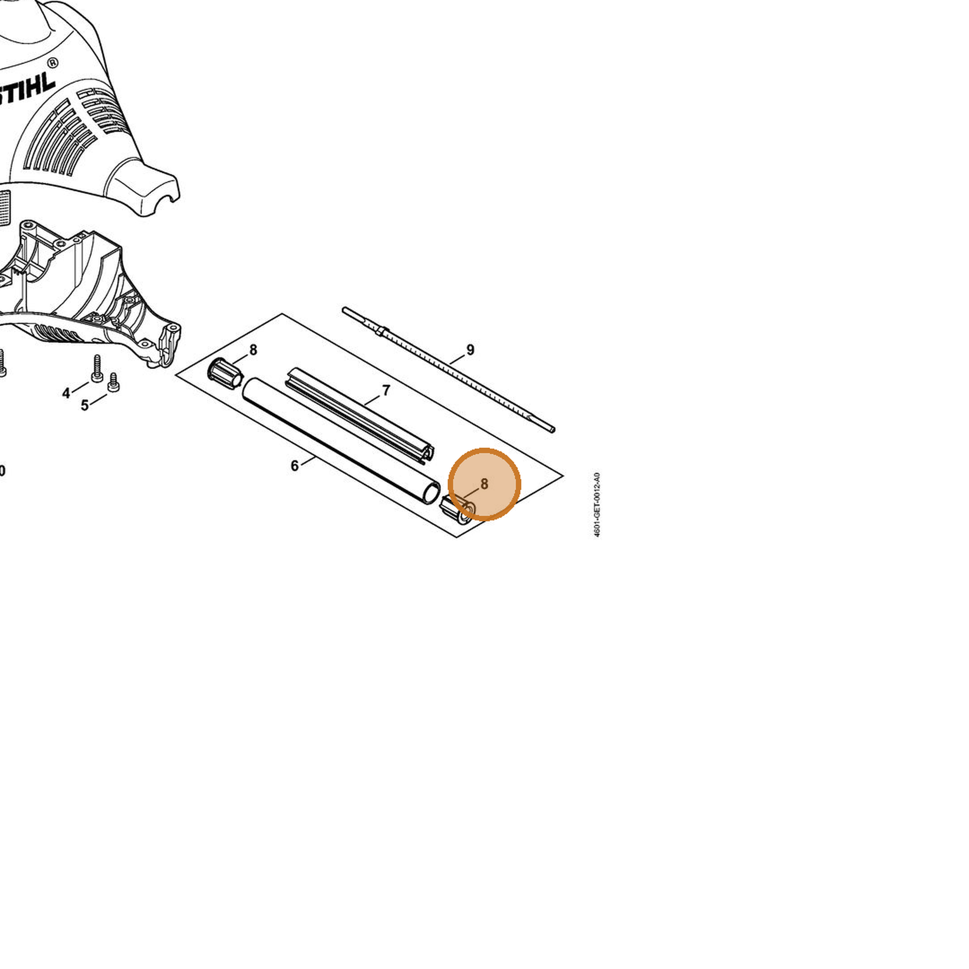 STIHL part 4601-711-2100 — IPL diagram snippet (6x zoom, amber highlight)