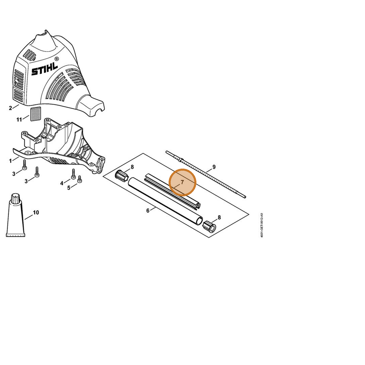 STIHL part 4601-711-7300 — IPL diagram snippet (6x zoom, amber highlight)