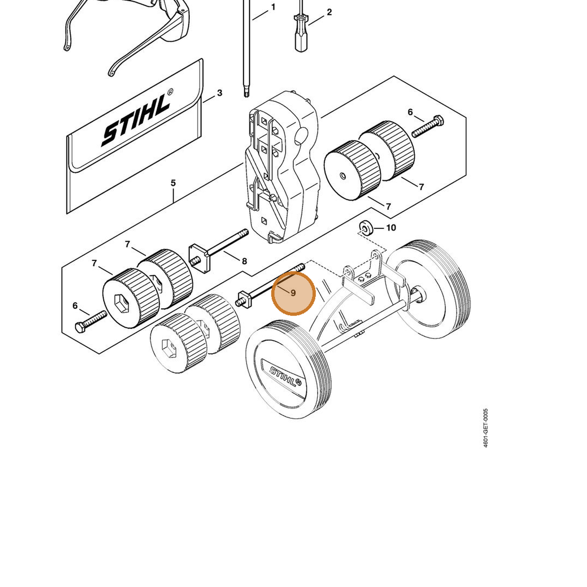 STIHL part 4601-730-9401 — IPL diagram snippet (6x zoom, amber highlight)
