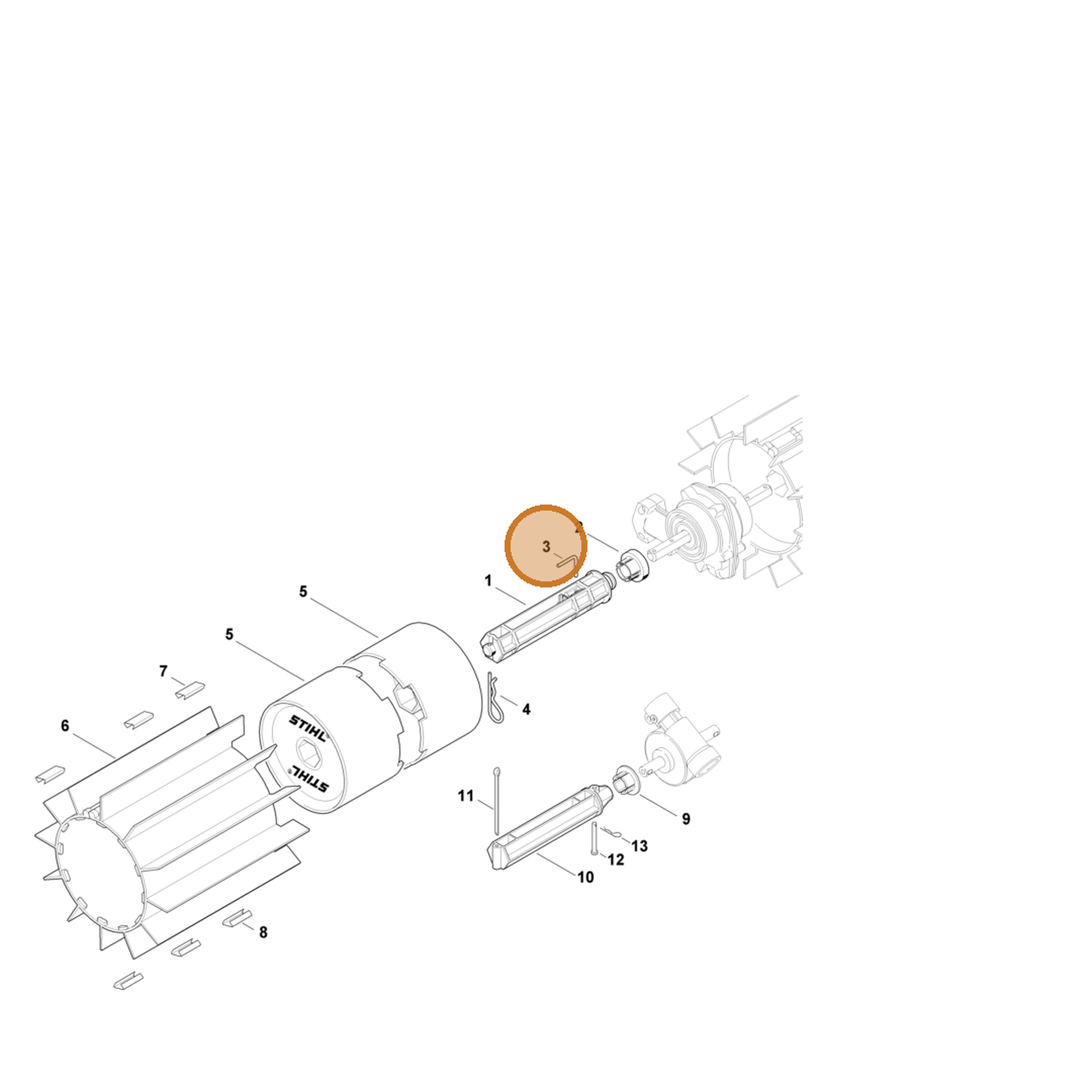 STIHL part 4601-738-1500 — IPL diagram snippet (6x zoom, amber highlight)