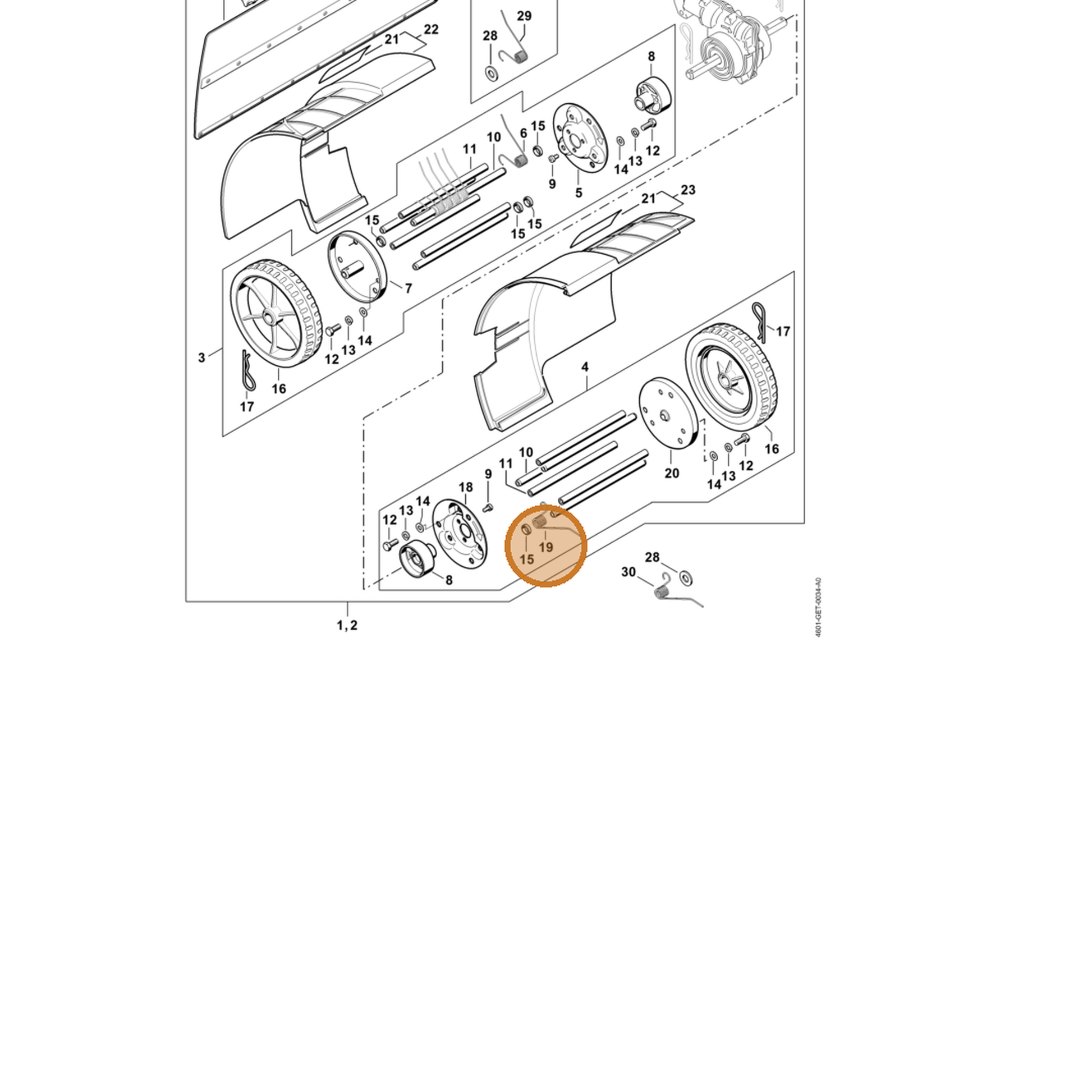 STIHL part 4601-744-1101 — IPL diagram snippet (6x zoom, amber highlight)