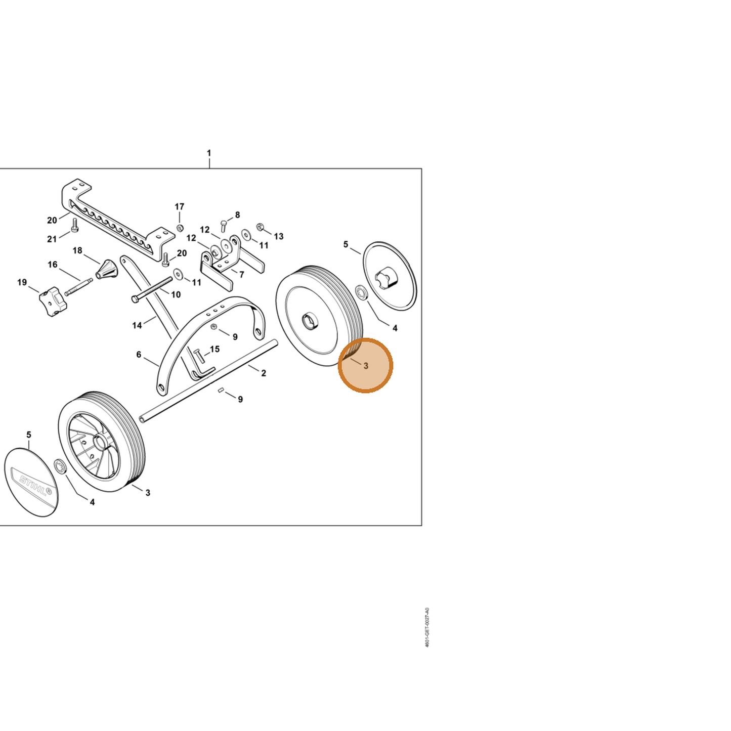 STIHL part 4601-791-3600 — IPL diagram snippet (6x zoom, amber highlight)