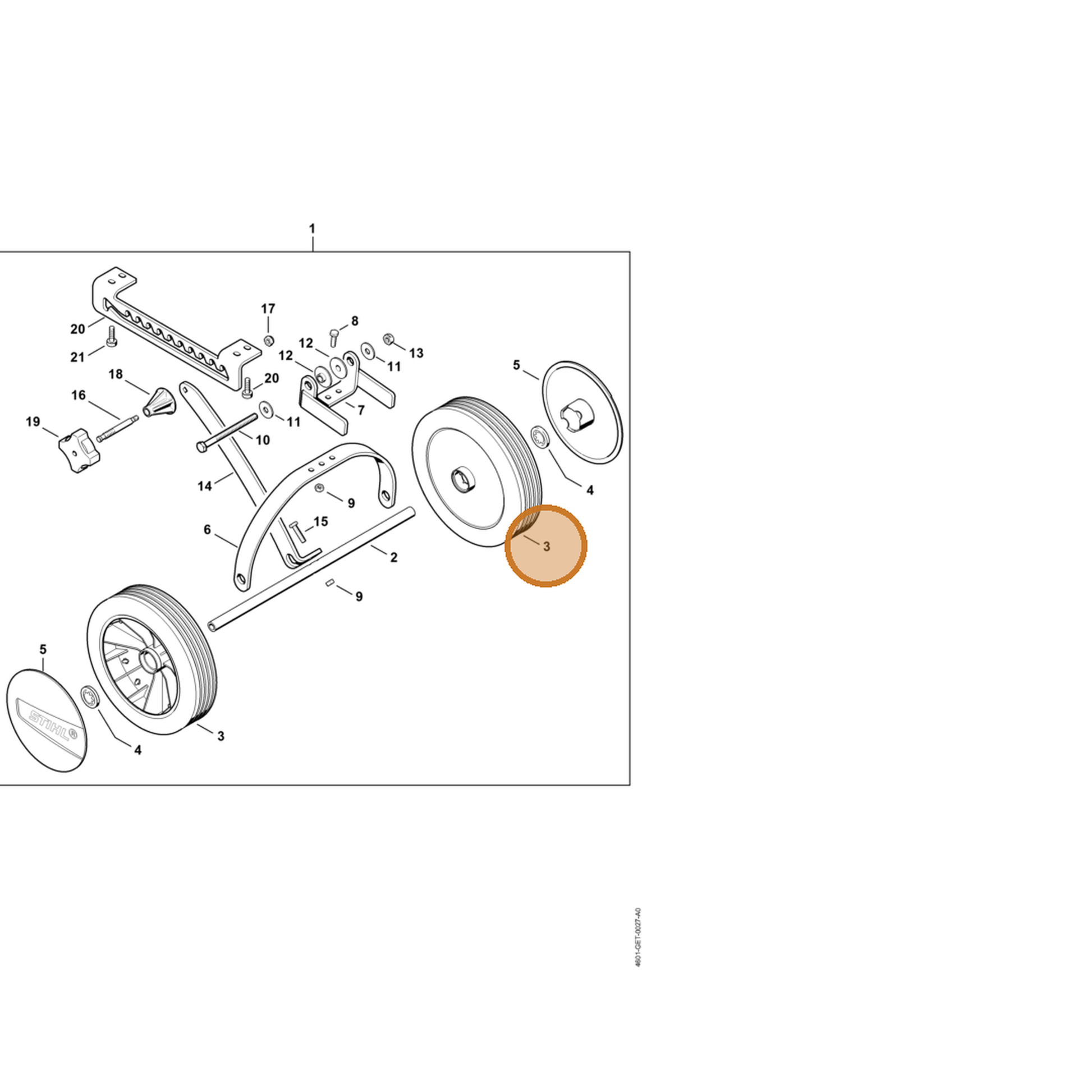 STIHL part 4601-791-3600 — IPL diagram snippet (6x zoom, amber highlight)