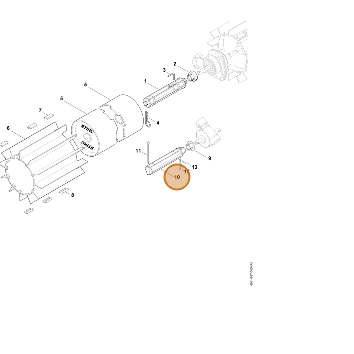 STIHL part 4602-732-0600 — IPL diagram snippet (6x zoom, amber highlight)
