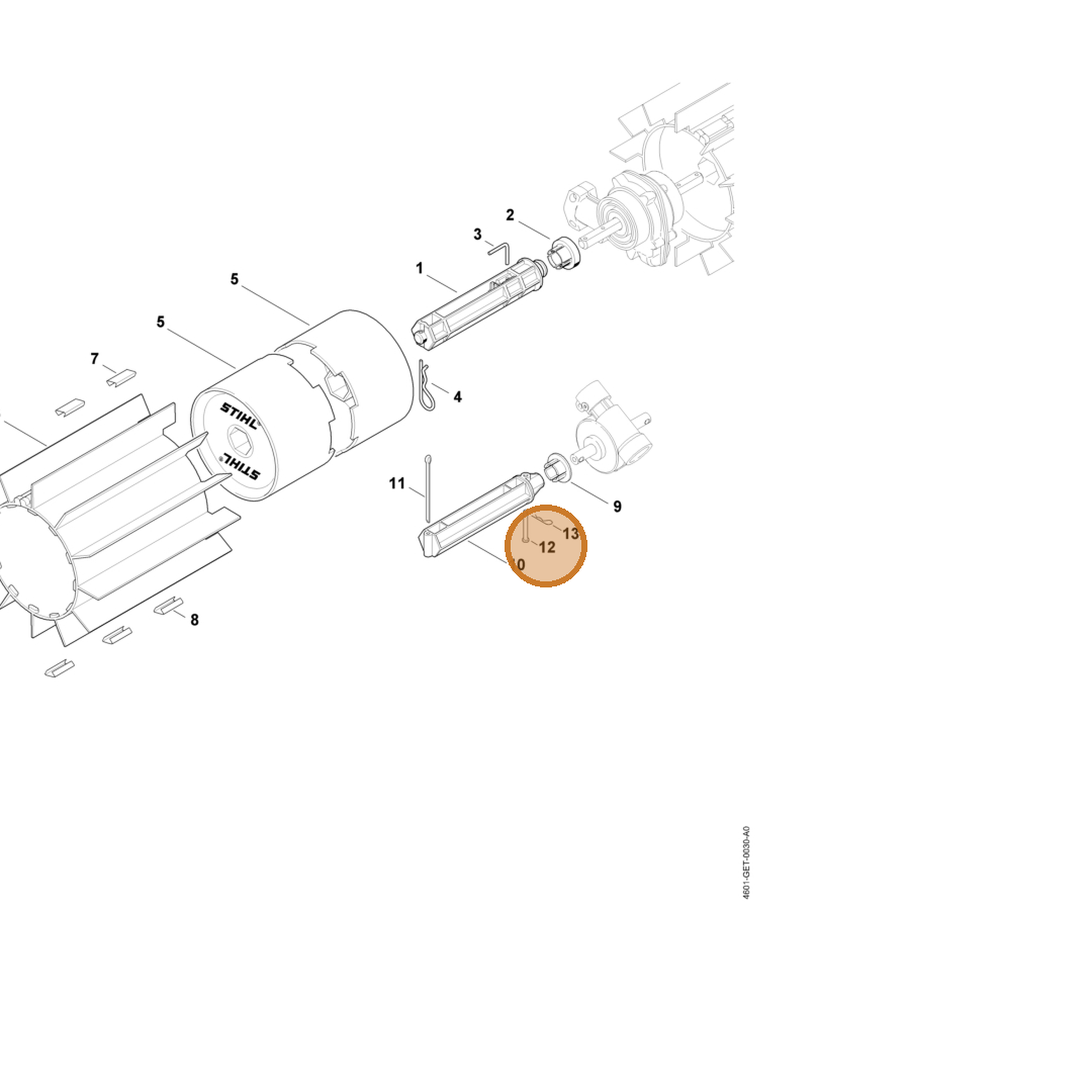 STIHL part 4602-738-1500 — IPL diagram snippet (6x zoom, amber highlight)