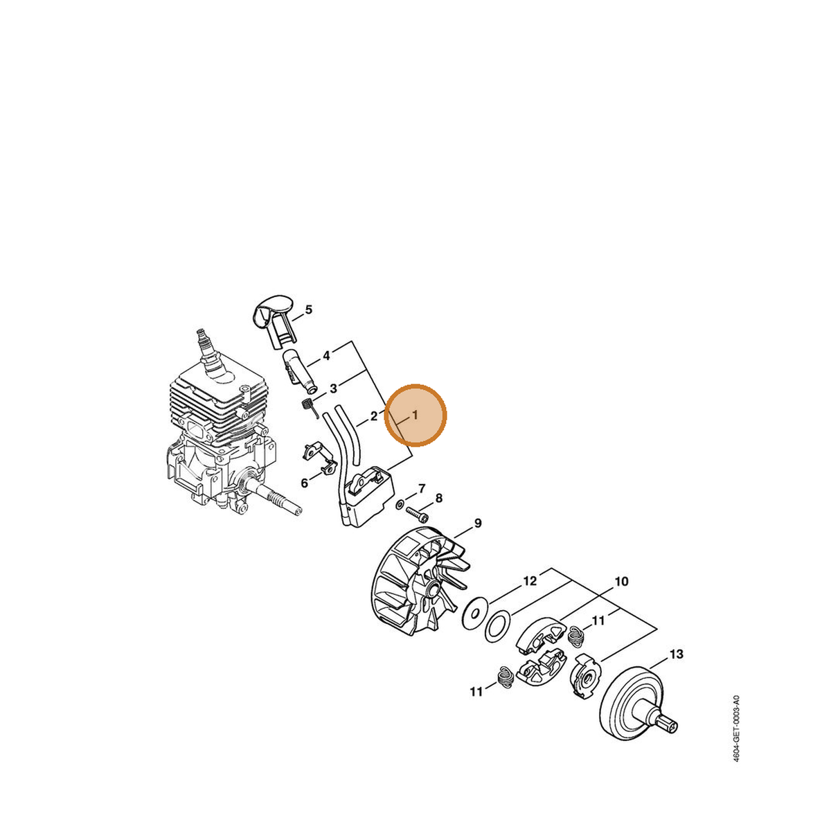 STIHL part 4604-400-1302 — IPL diagram snippet (6x zoom, amber highlight)