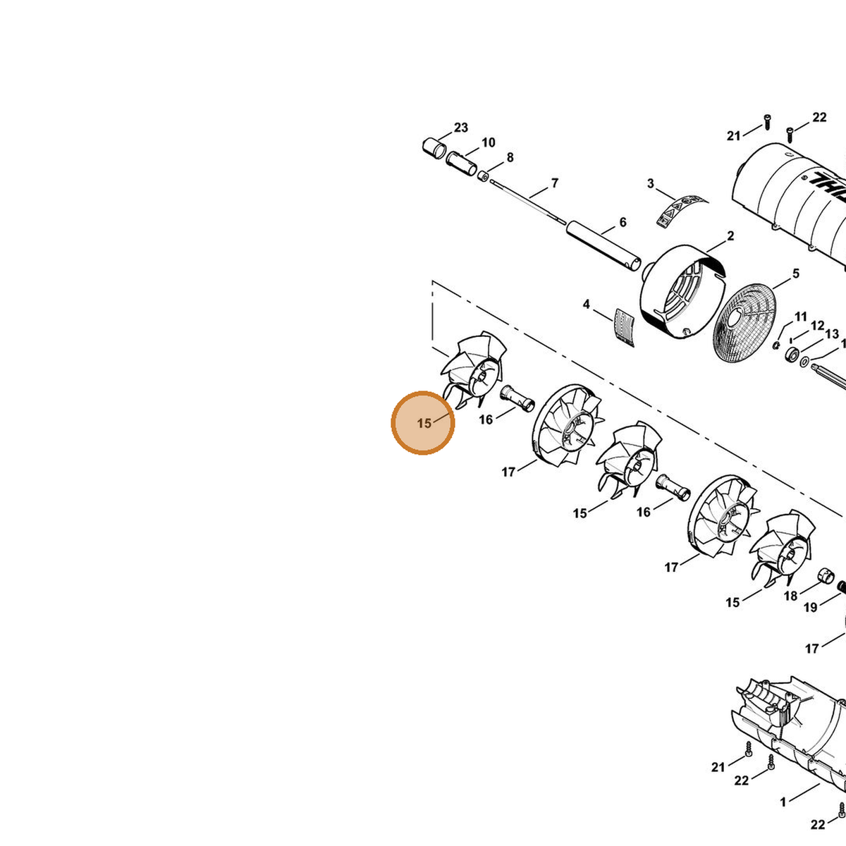 STIHL part 4606-761-0100 — IPL diagram snippet (6x zoom, amber highlight)