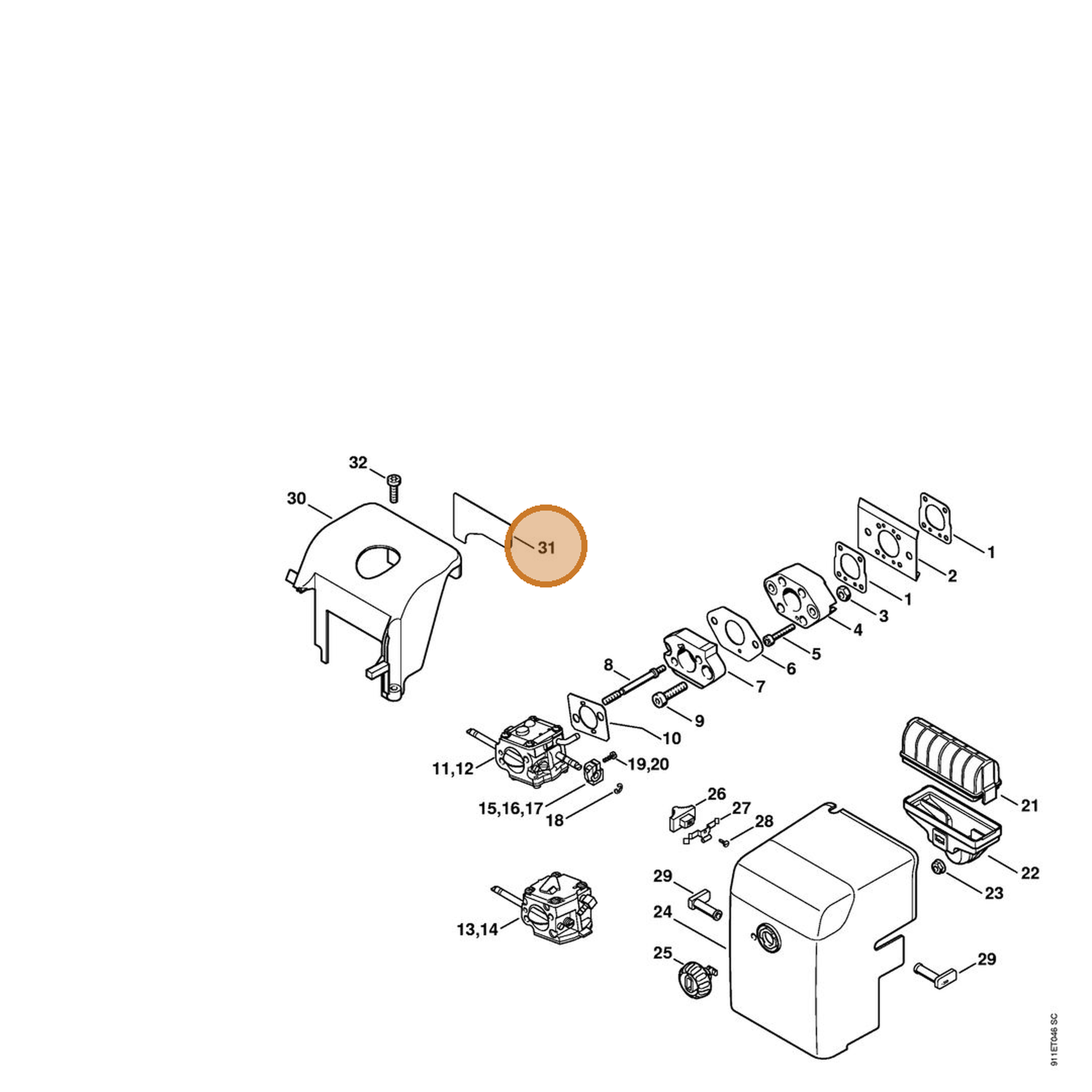 STIHL part 4702-084-8300 — IPL diagram snippet (6x zoom, amber highlight)