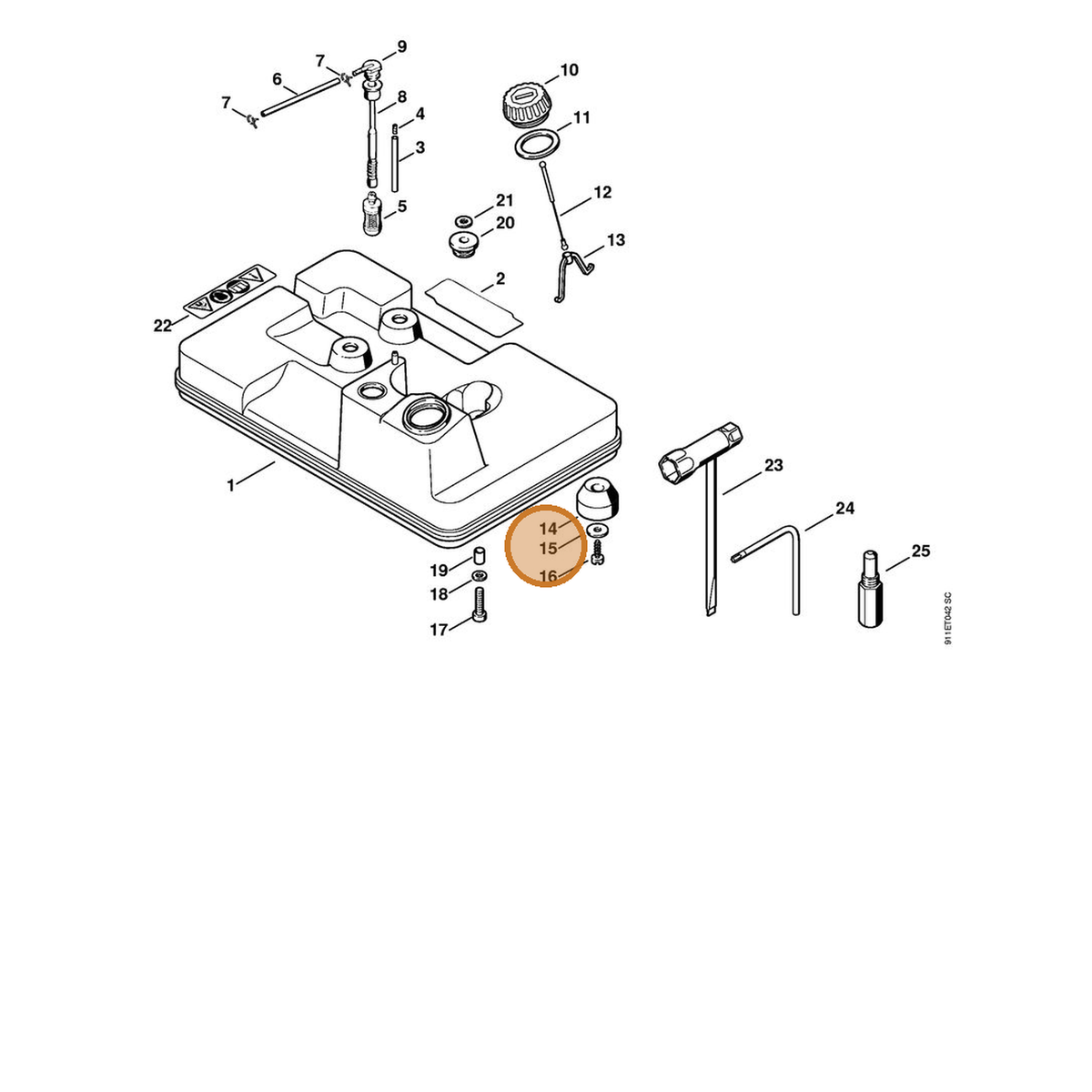 STIHL part 4702-353-8705 — IPL diagram snippet (6x zoom, amber highlight)
