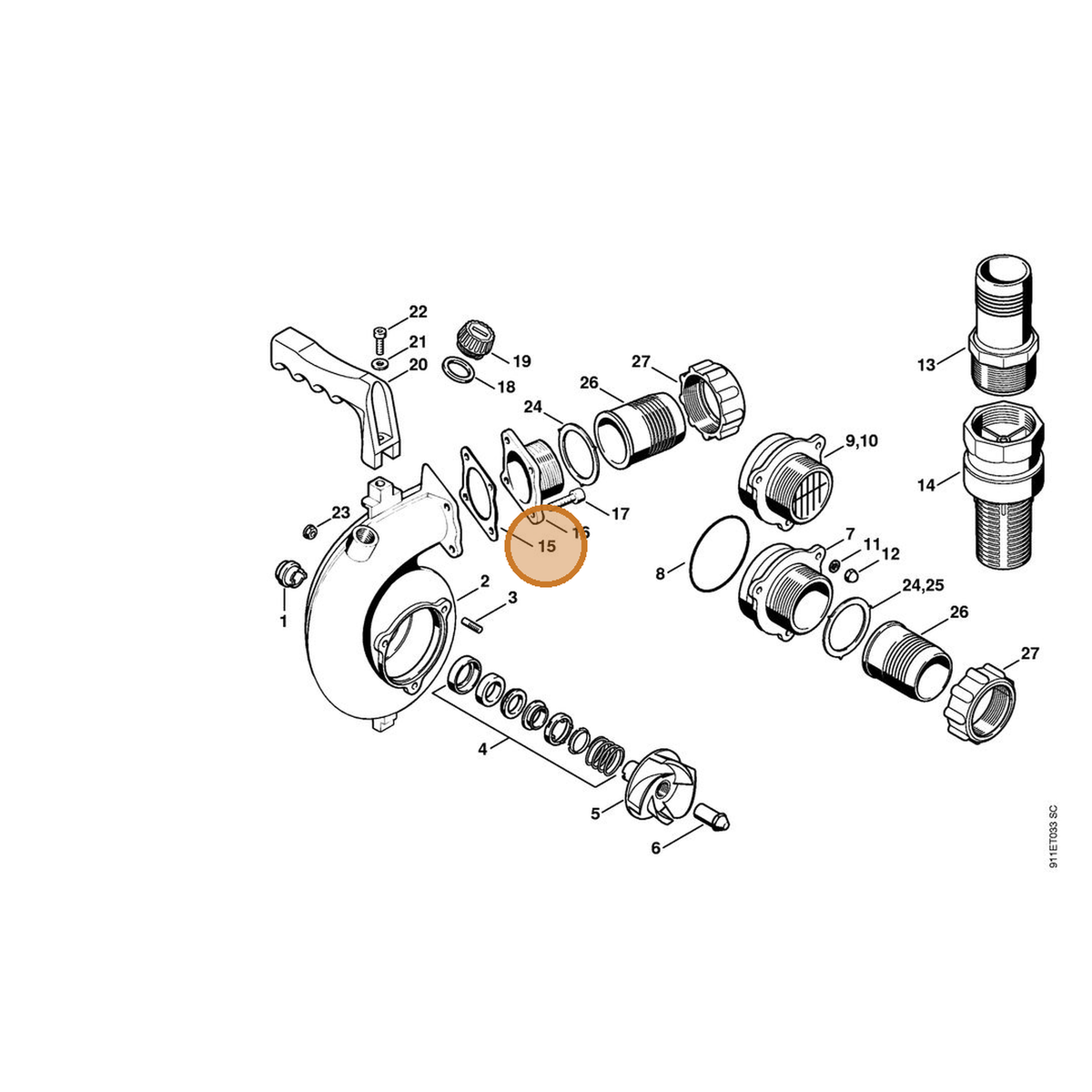 STIHL part 4702-709-0410 — IPL diagram snippet (6x zoom, amber highlight)