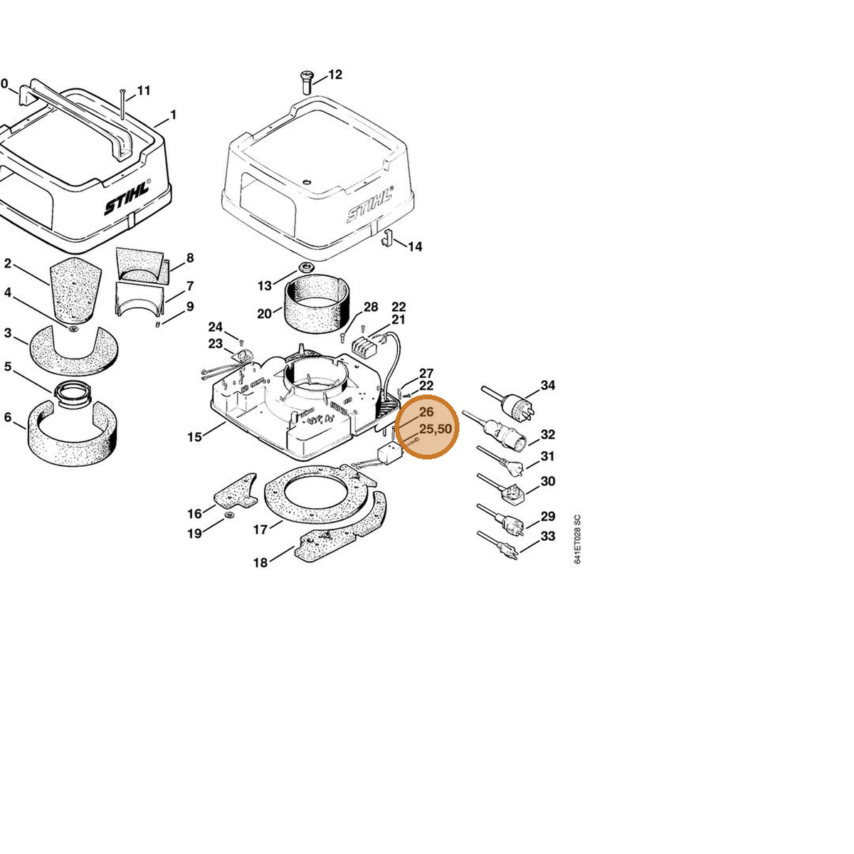 STIHL part 4709-605-1201 — IPL diagram snippet (6x zoom, amber highlight)