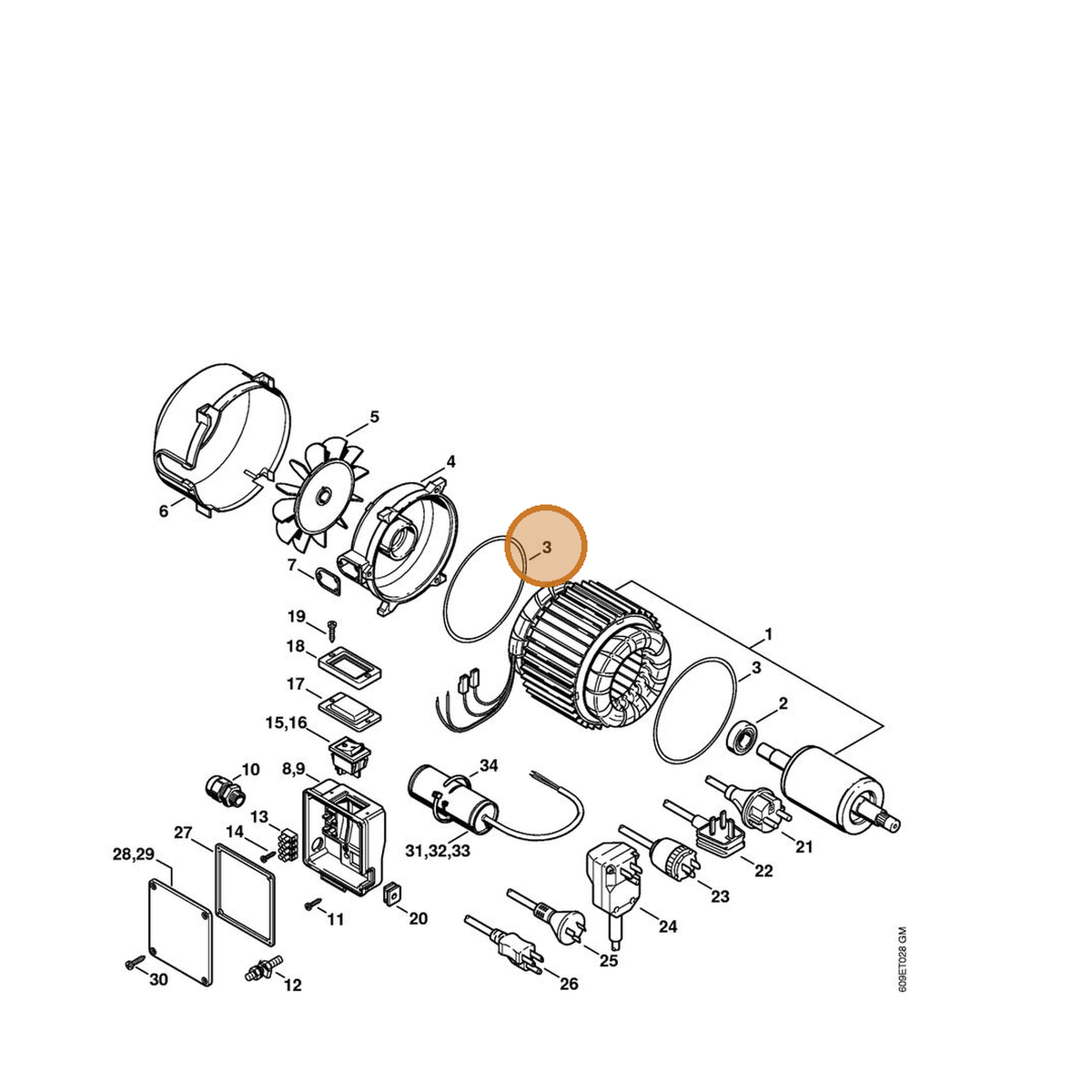 STIHL part 4719-609-0100 — IPL diagram snippet (6x zoom, amber highlight)