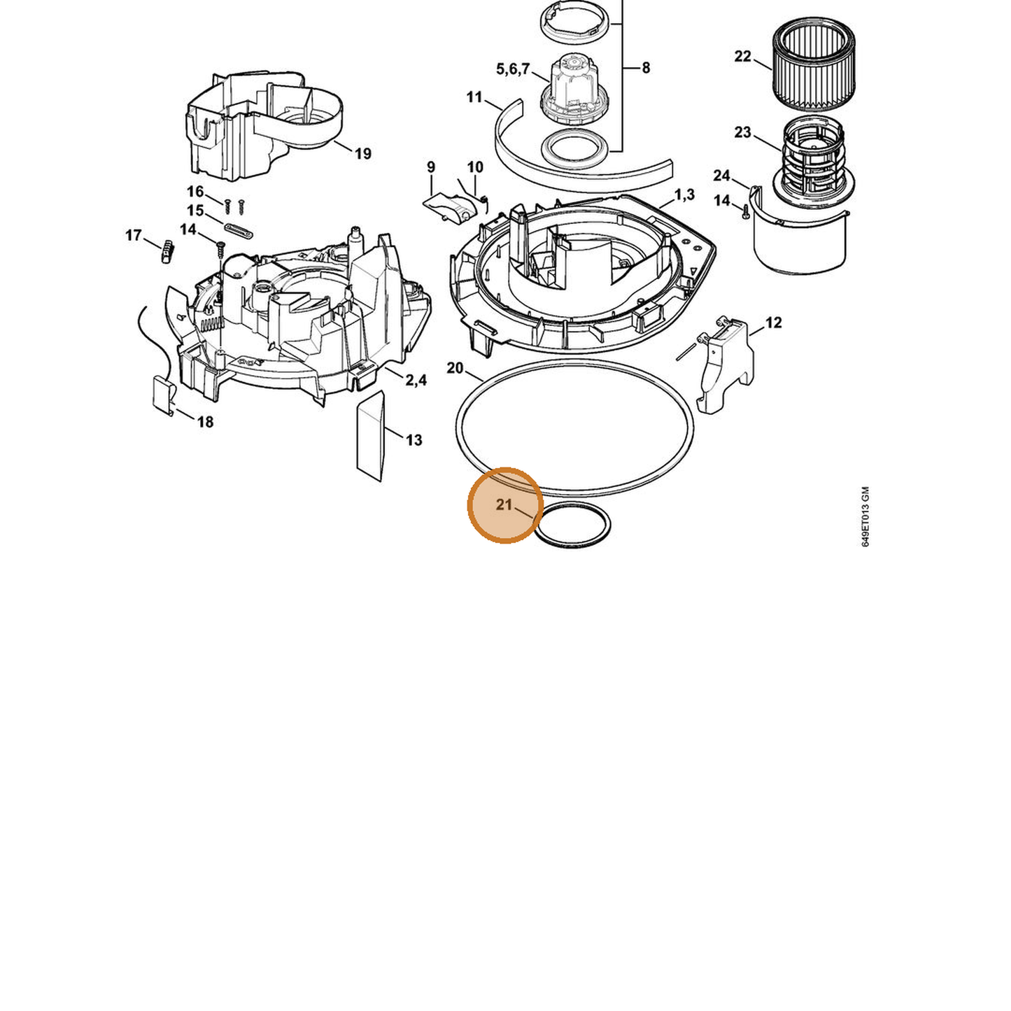 STIHL part 4742-609-0201 — IPL diagram snippet (6x zoom, amber highlight)