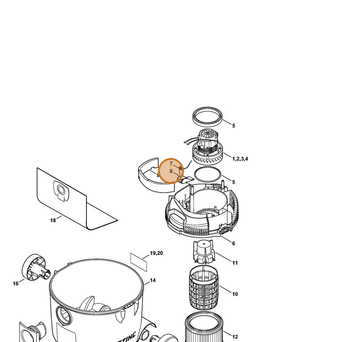 STIHL part 4742-708-8000 — IPL diagram snippet (6x zoom, amber highlight)