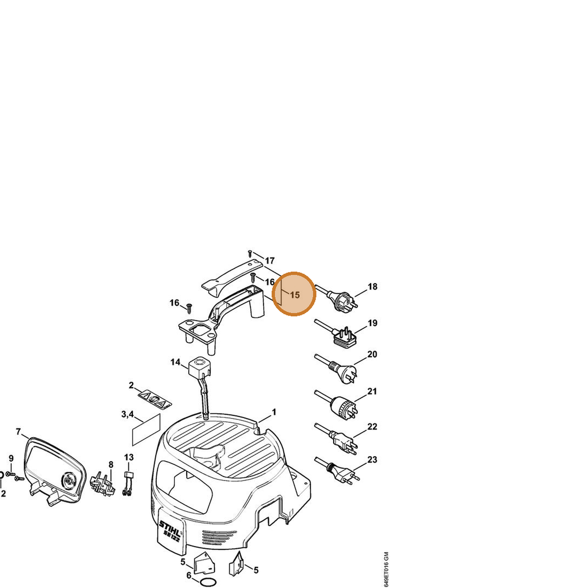 STIHL part 4774-790-0300 — IPL diagram snippet (6x zoom, amber highlight)