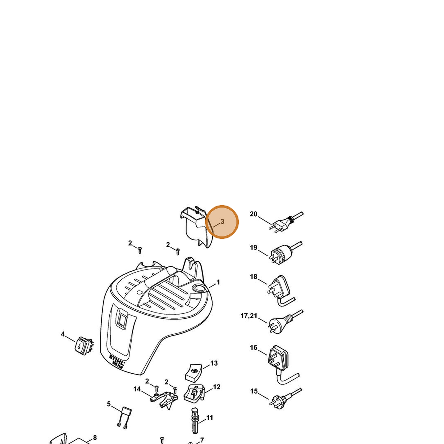 STIHL part 4784-501-2000 — IPL diagram snippet (6x zoom, amber highlight)