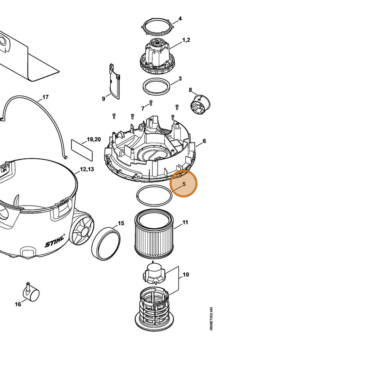 STIHL part 4784-609-0202 — IPL diagram snippet (6x zoom, amber highlight)