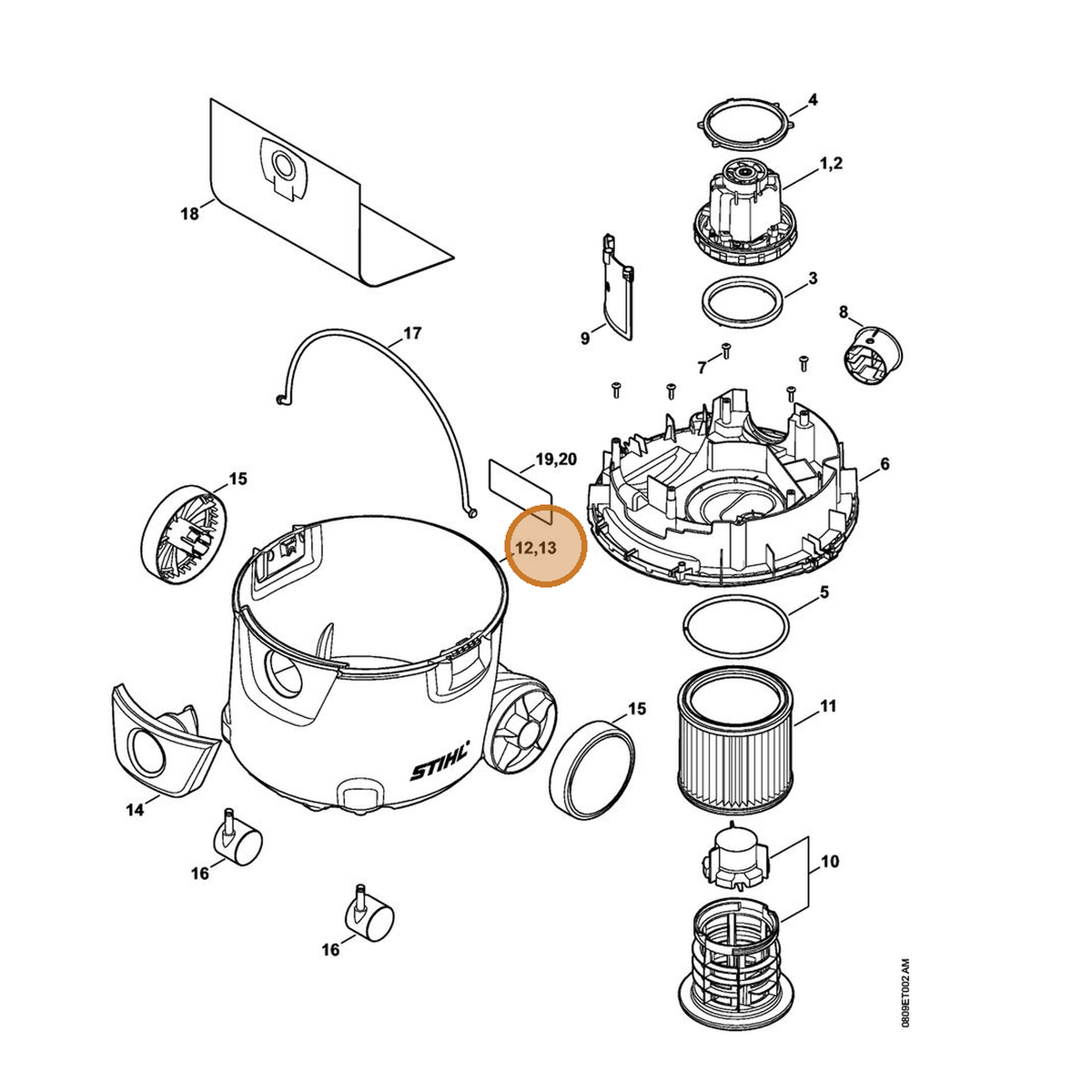 STIHL part 4784-700-0801 — IPL diagram snippet (6x zoom, amber highlight)