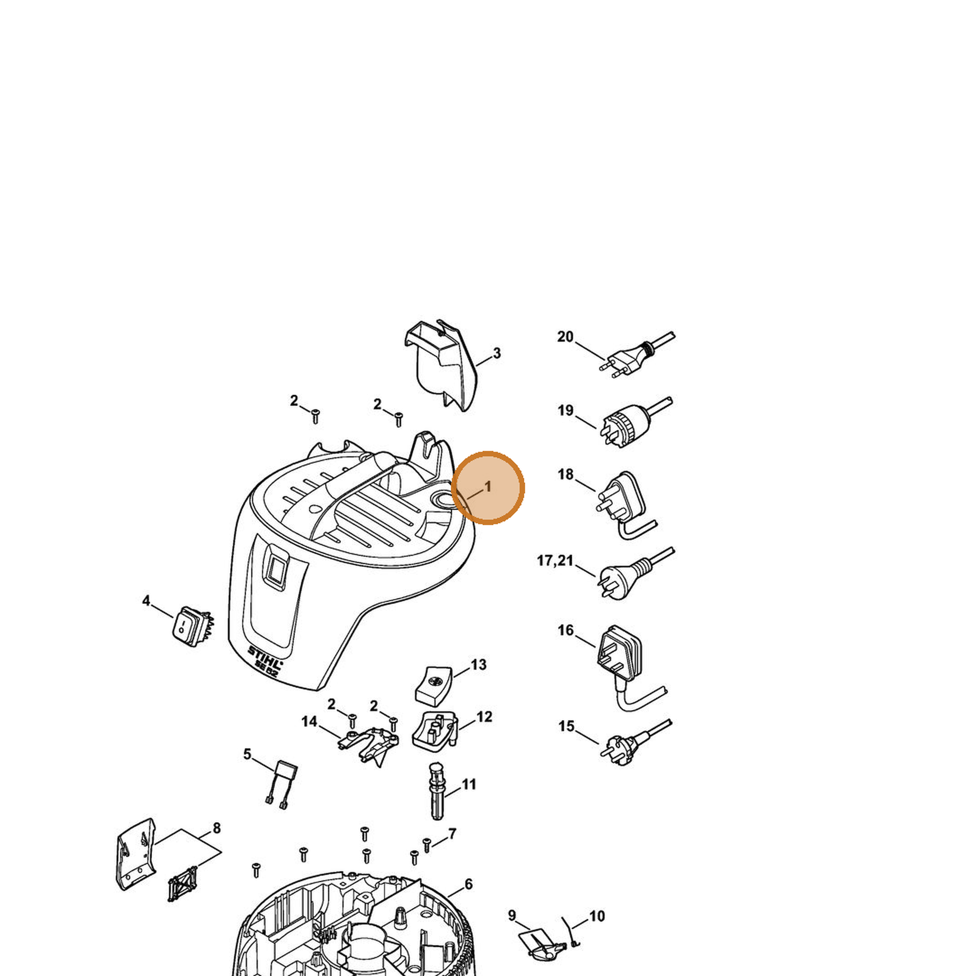 STIHL part 4784-700-2100 — IPL diagram snippet (6x zoom, amber highlight)