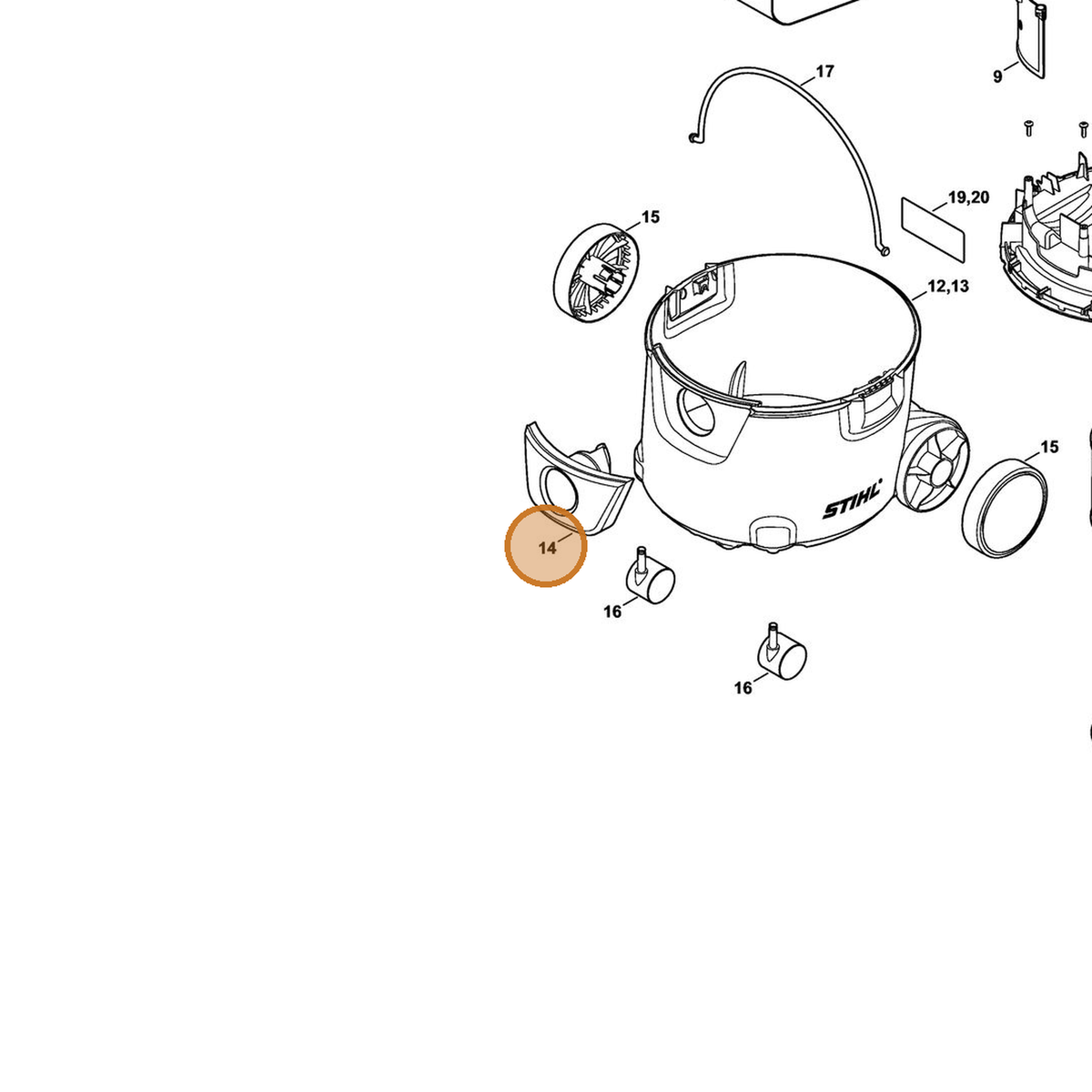 STIHL part 4784-701-0200 — IPL diagram snippet (6x zoom, amber highlight)