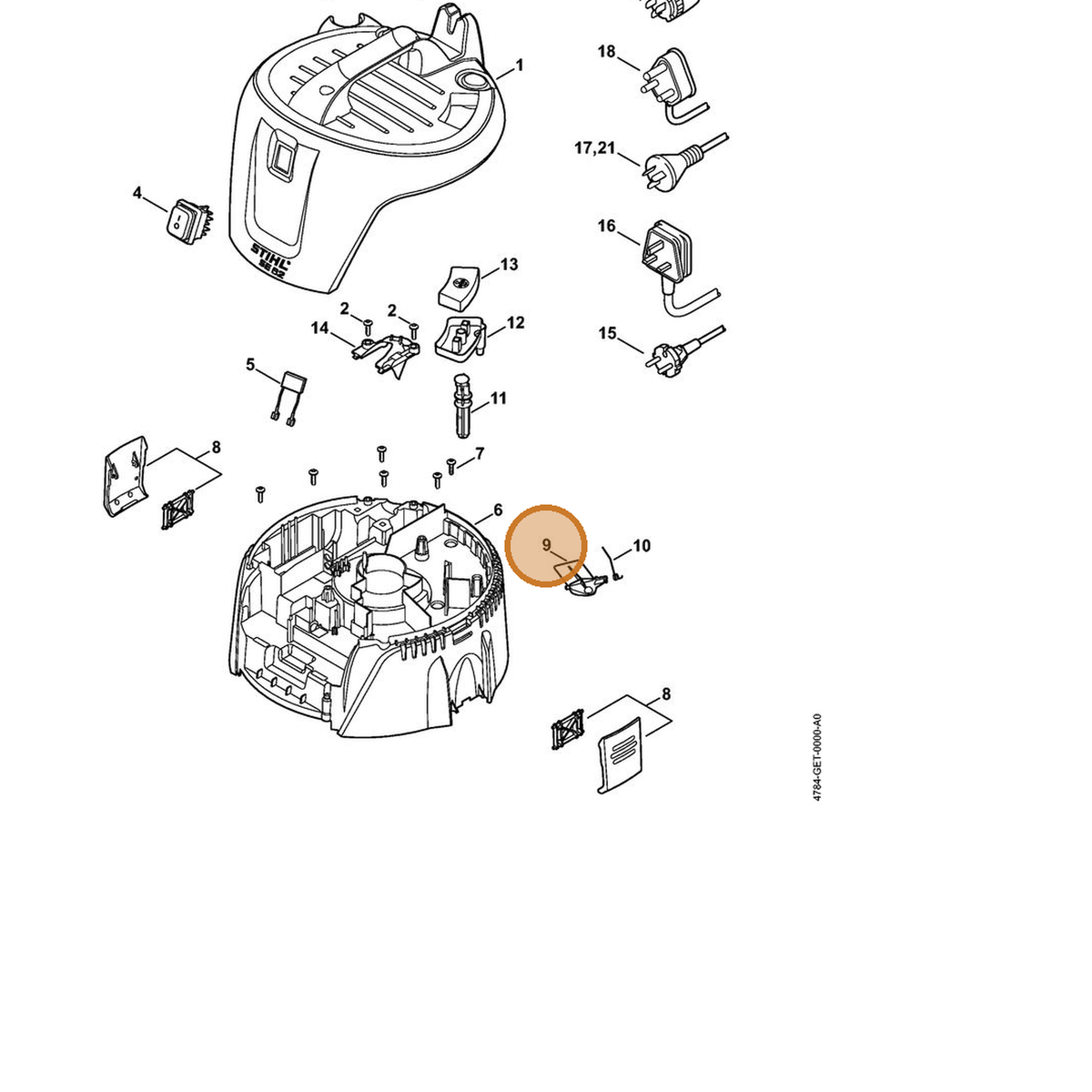 STIHL part 4784-708-8000 — IPL diagram snippet (6x zoom, amber highlight)