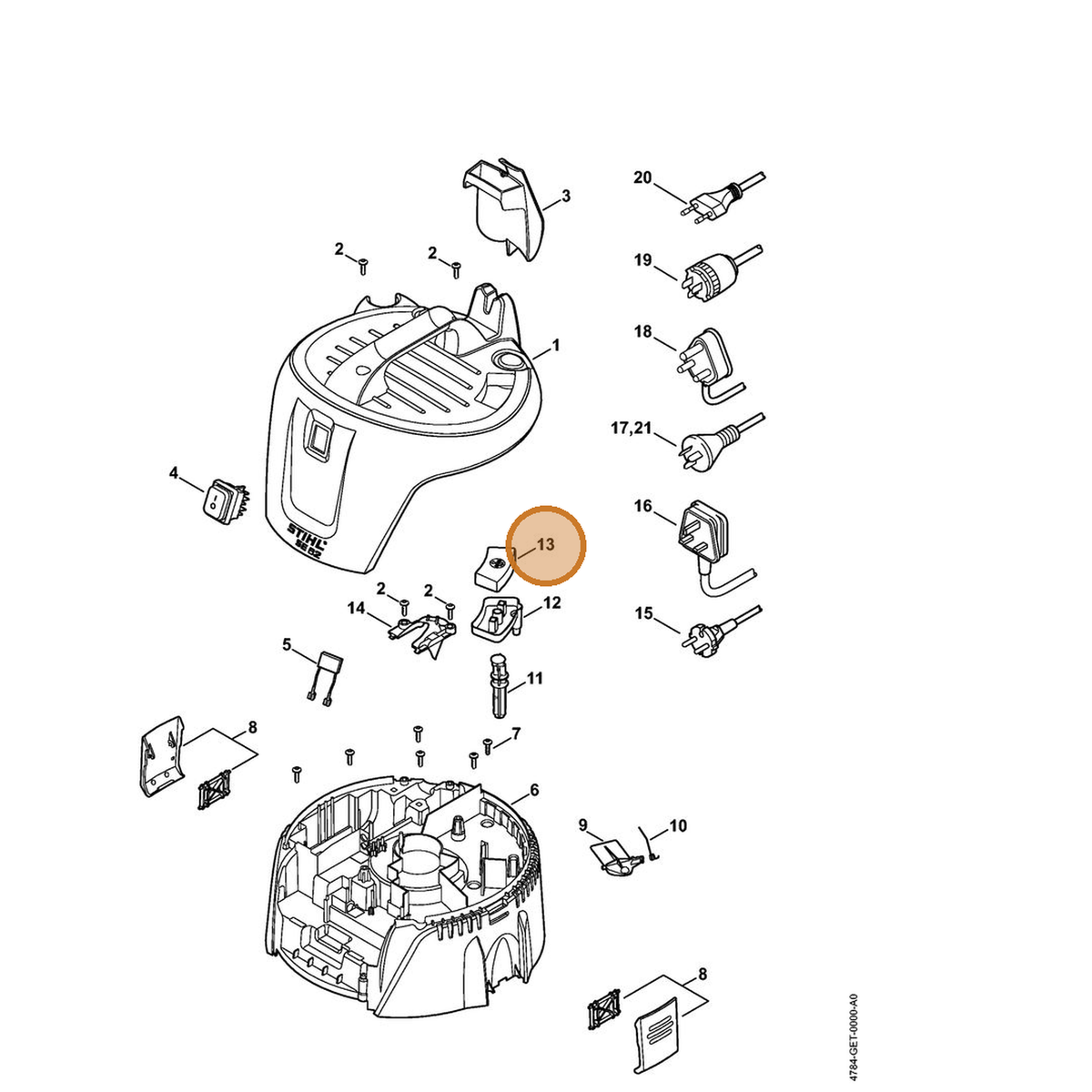 STIHL part 4784-763-3300 — IPL diagram snippet (6x zoom, amber highlight)