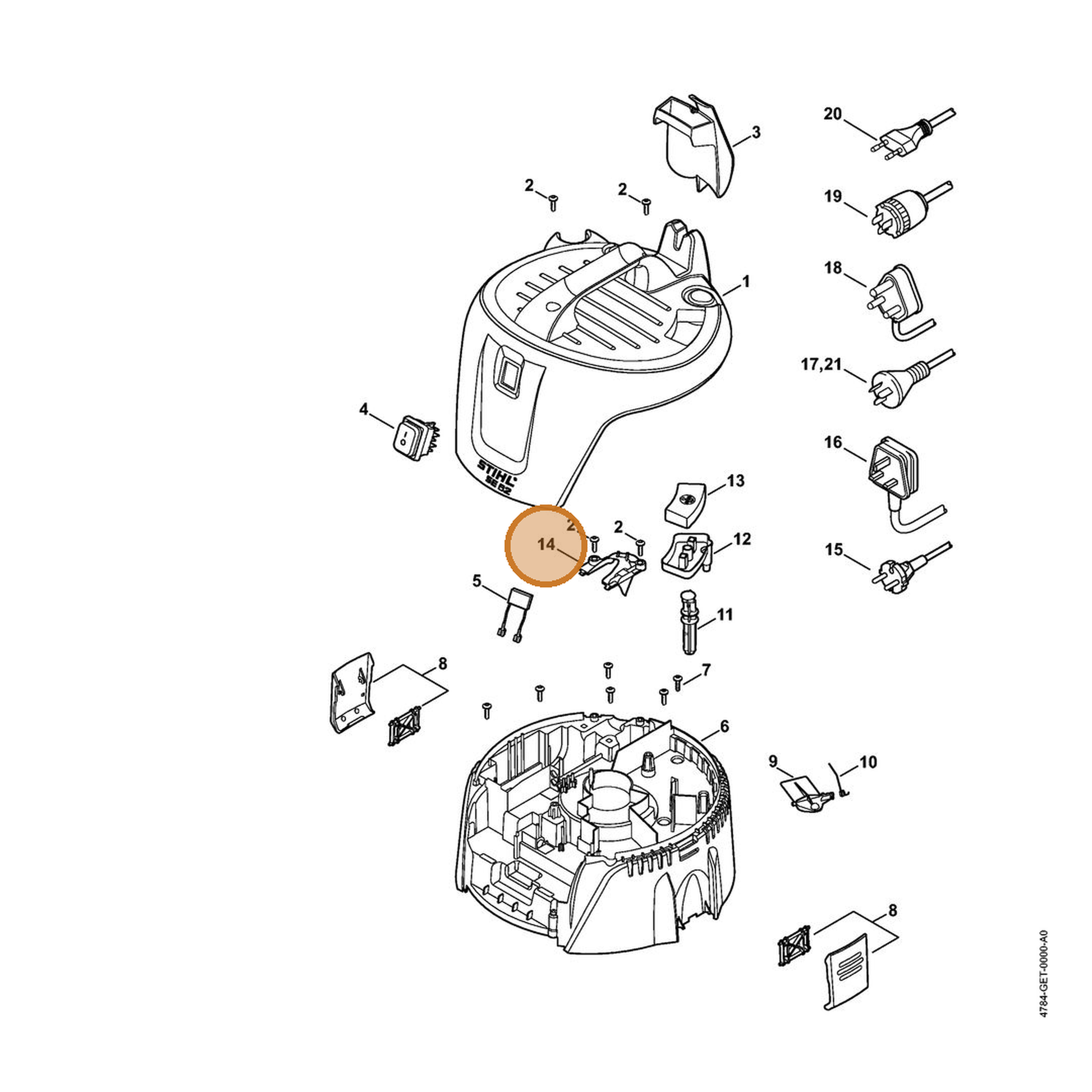 STIHL part 4784-790-6700 — IPL diagram snippet (6x zoom, amber highlight)