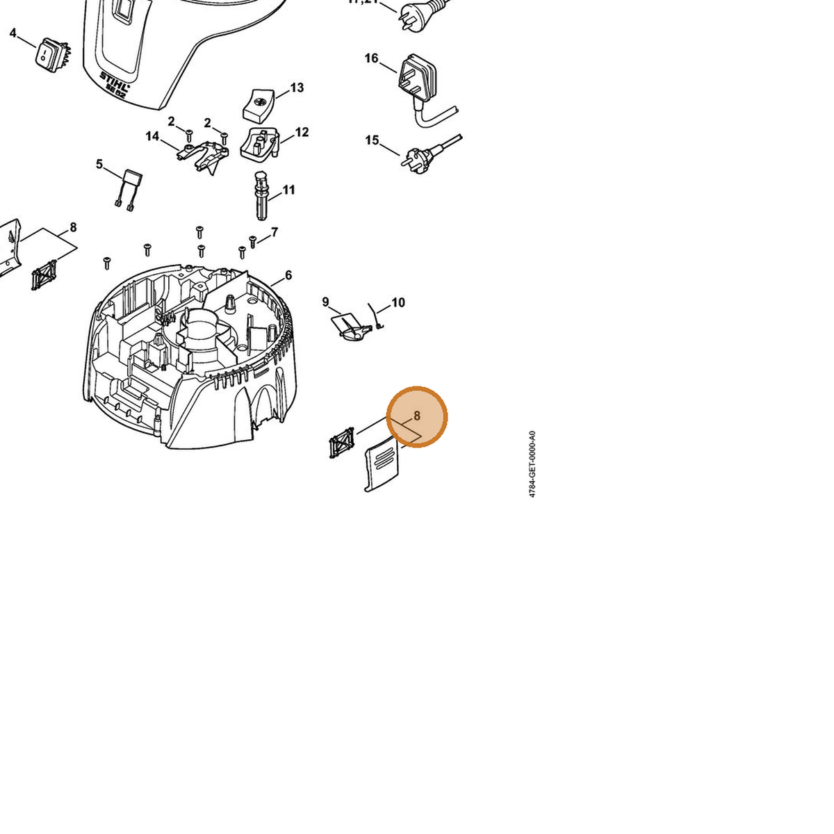 STIHL part 4784-790-8600 — IPL diagram snippet (6x zoom, amber highlight)