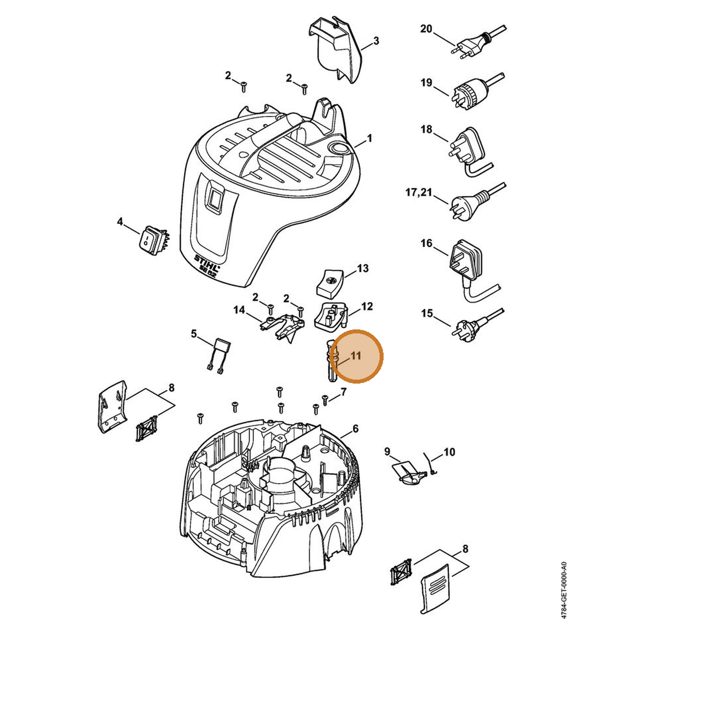 STIHL part 4784-791-9900 — IPL diagram snippet (6x zoom, amber highlight)