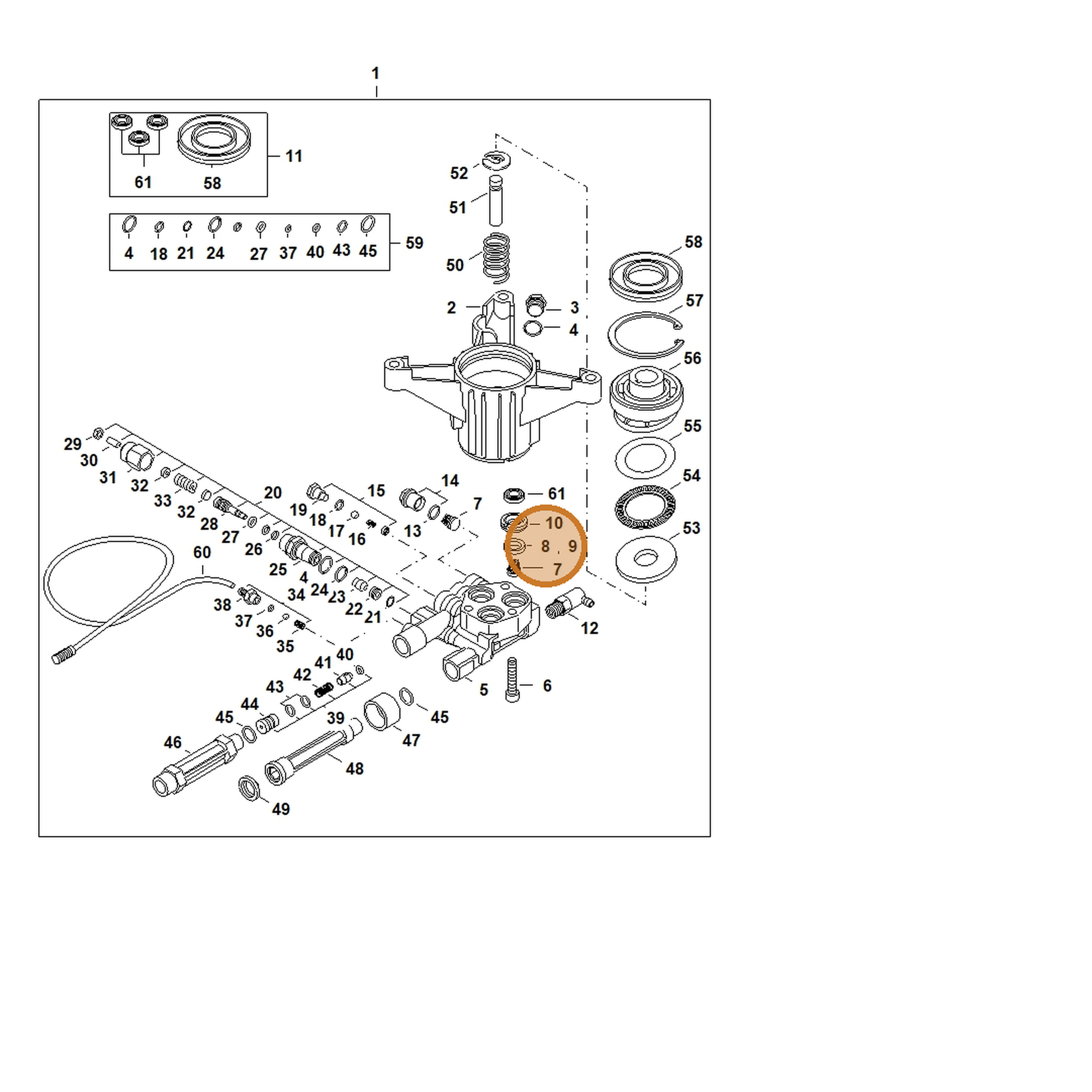 STIHL part 4789-007-1001 — IPL diagram snippet (6x zoom, amber highlight)