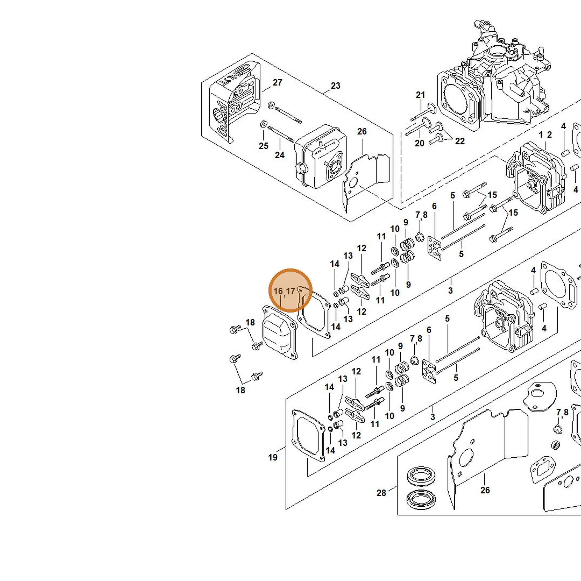 STIHL part 4789-025-1100 — IPL diagram snippet (6x zoom, amber highlight)