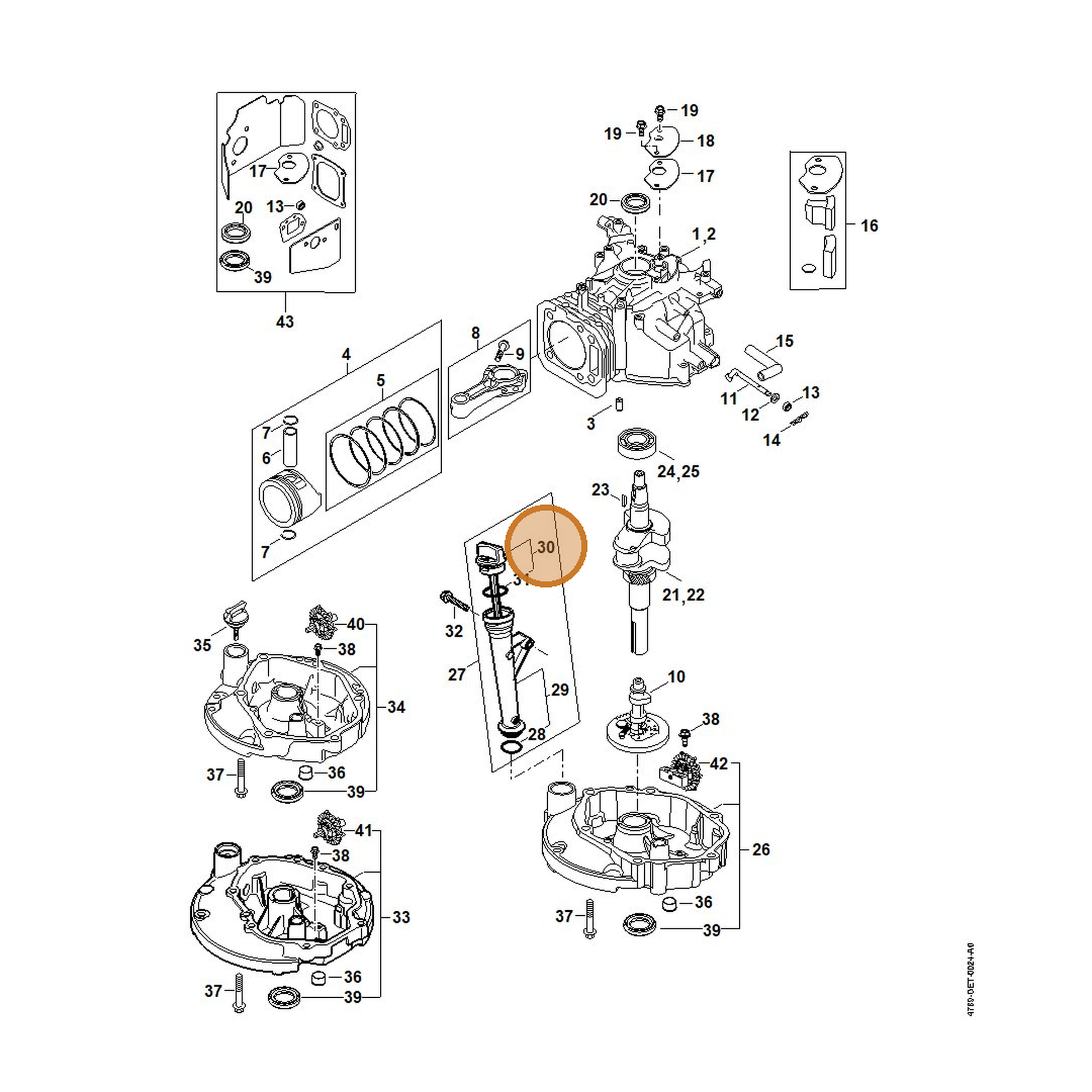 STIHL part 4789-028-0300 — IPL diagram snippet (6x zoom, amber highlight)