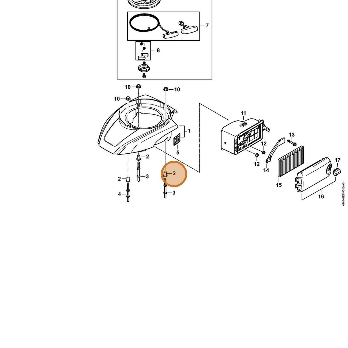 STIHL part 4789-084-6400 — IPL diagram snippet (6x zoom, amber highlight)