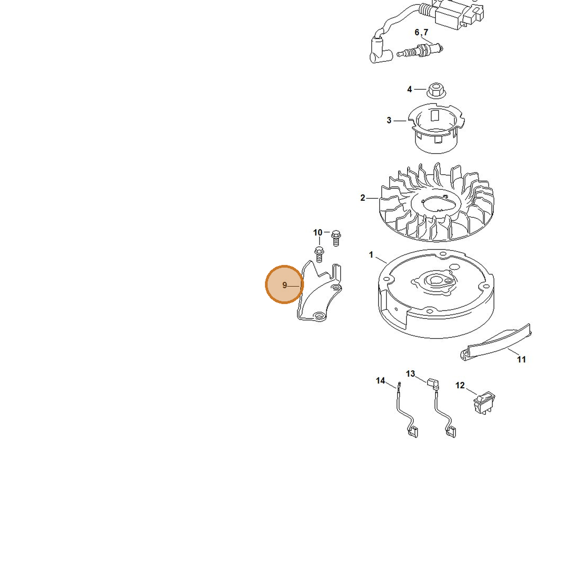 STIHL part 4789-087-3600 — IPL diagram snippet (6x zoom, amber highlight)