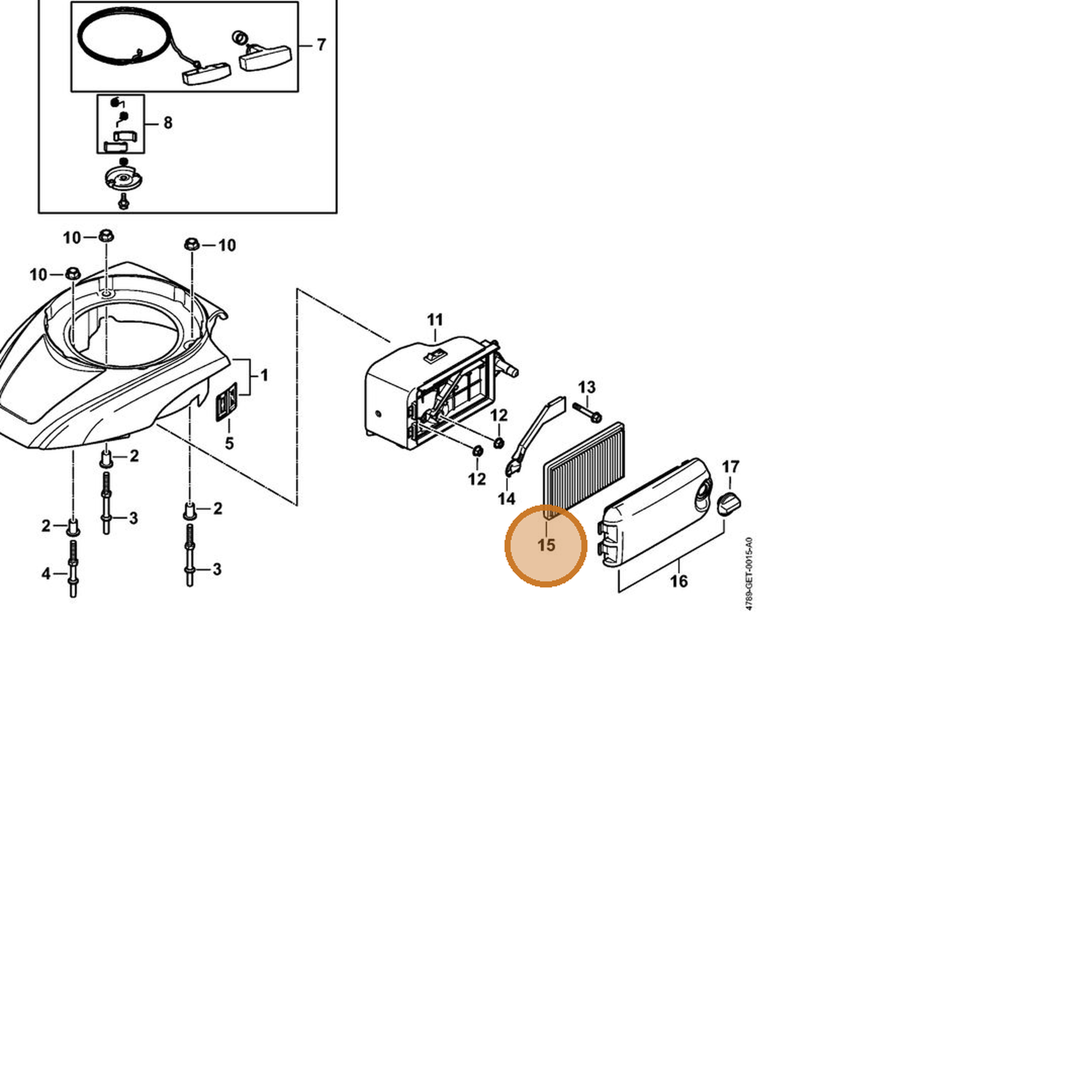 STIHL part 4789-124-1500 — IPL diagram snippet (6x zoom, amber highlight)