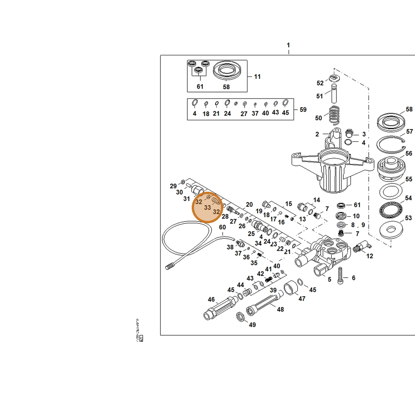 STIHL part 4789-518-0200 — IPL diagram snippet (6x zoom, amber highlight)