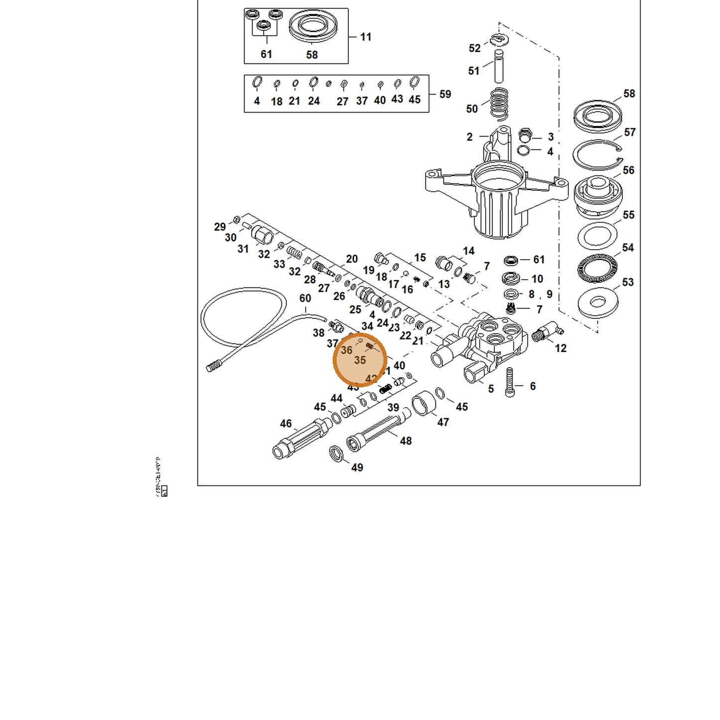 STIHL part 4789-518-0201 — IPL diagram snippet (6x zoom, amber highlight)