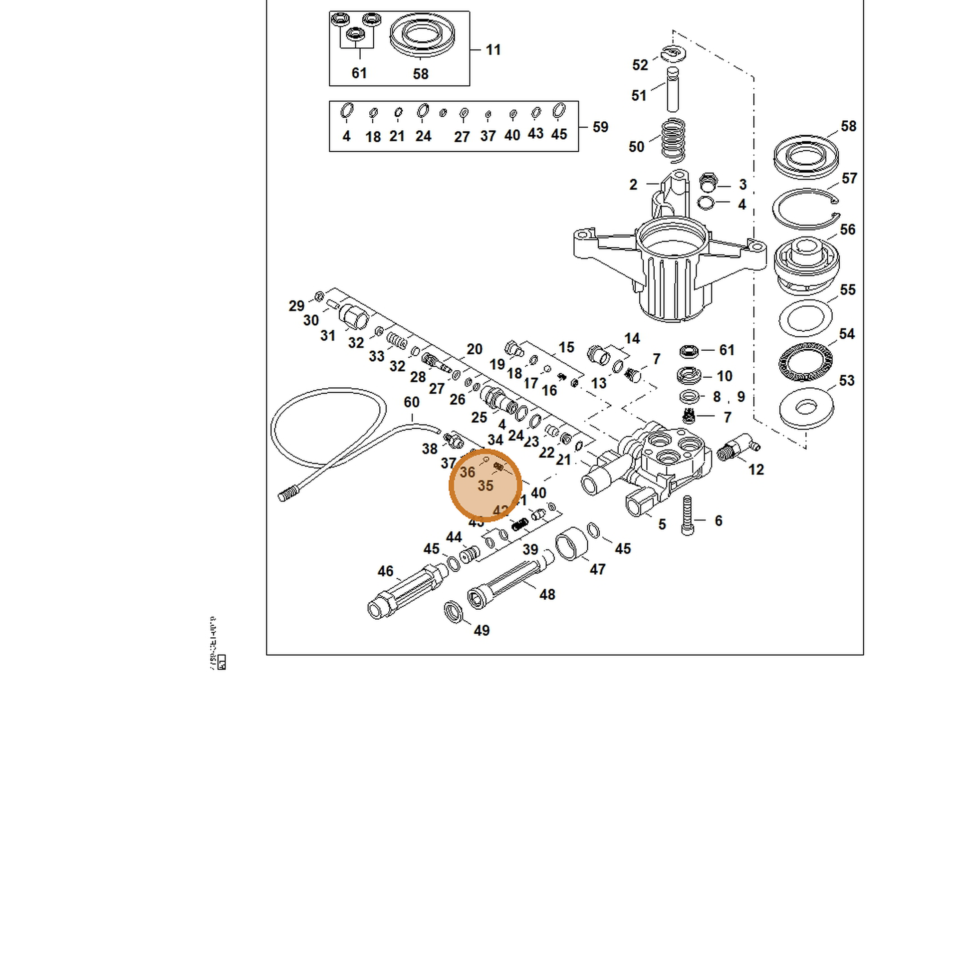 STIHL part 4789-518-0201 — IPL diagram snippet (6x zoom, amber highlight)