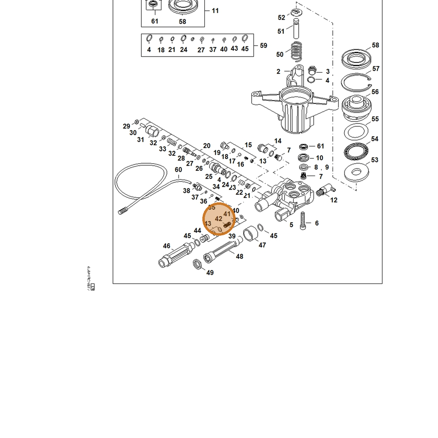 STIHL part 4789-518-0203 — IPL diagram snippet (6x zoom, amber highlight)