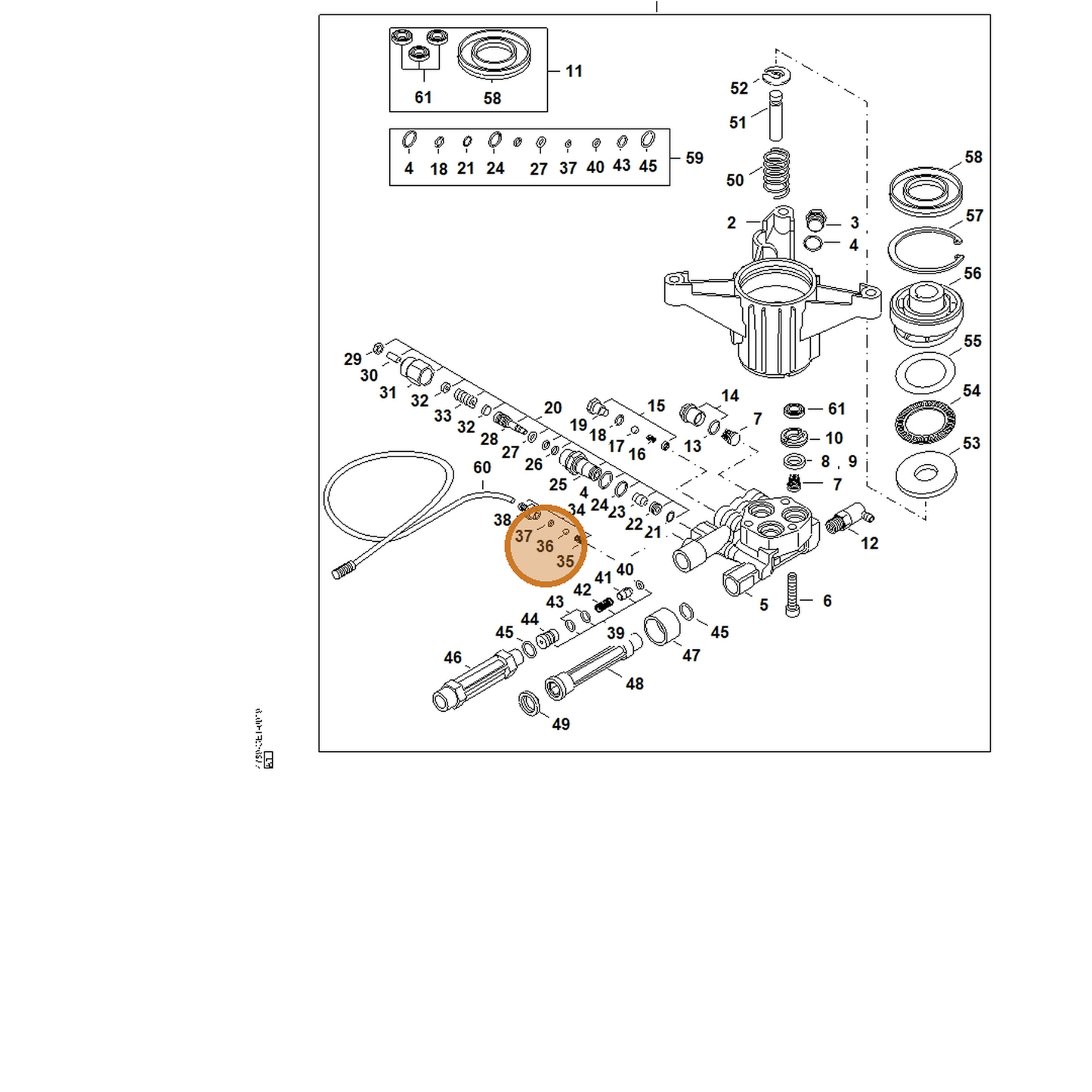 STIHL part 4789-518-1600 — IPL diagram snippet (6x zoom, amber highlight)