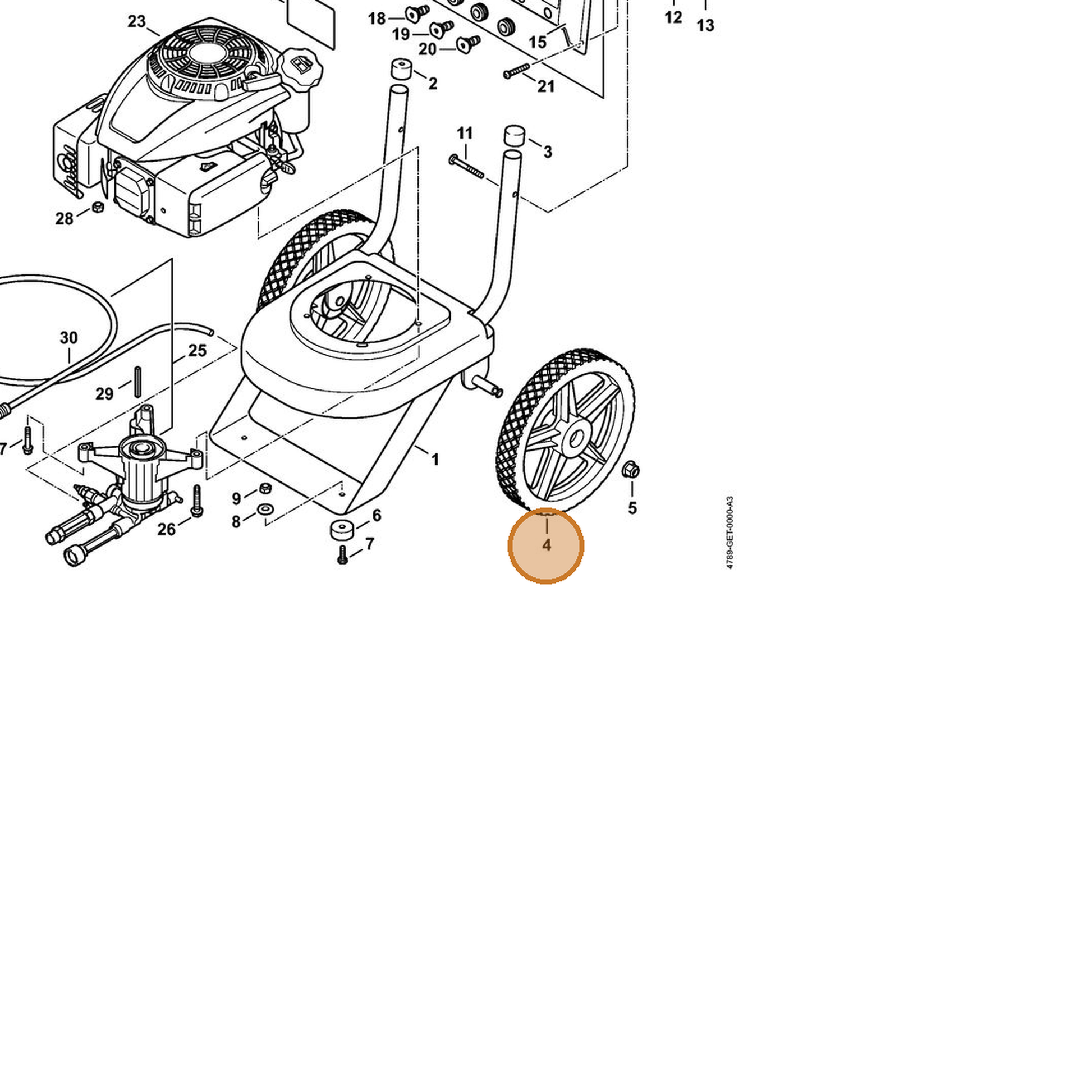 STIHL part 4789-791-3600 — IPL diagram snippet (6x zoom, amber highlight)