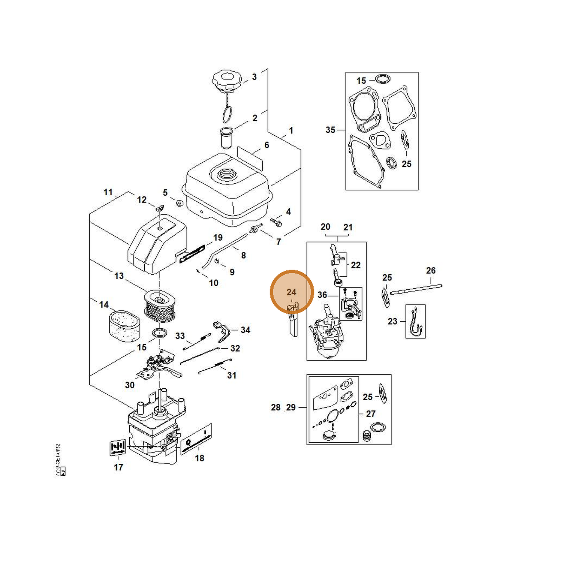 STIHL part 4790-007-1004 — IPL diagram snippet (6x zoom, amber highlight)